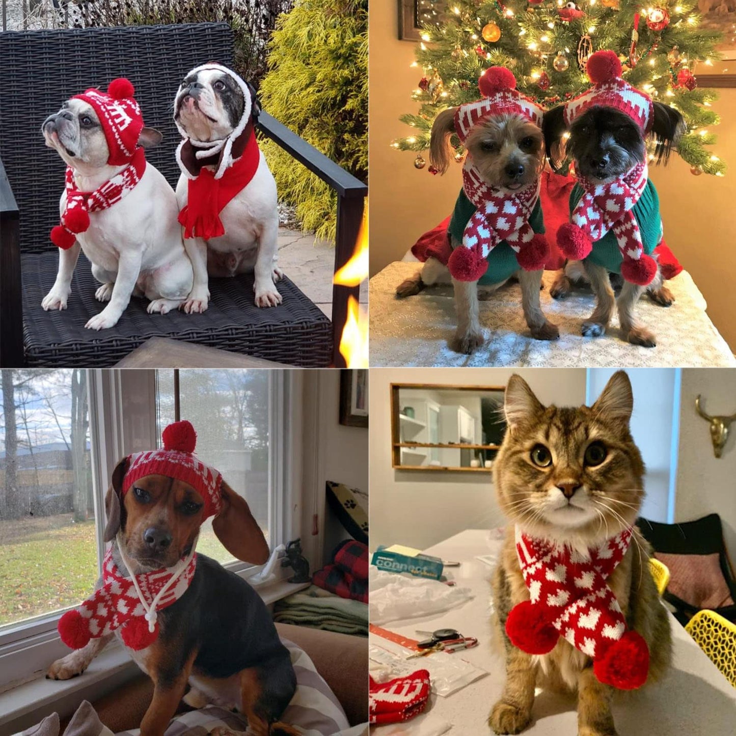 HRTTSY Dog Christmas Sweater Scarf and Hat Set for Small Dogs Cute Ugly Xmas Reindeer Snowflakes Puppy Cat Winter Clothes Soft Warm Fall Kitten Puppy Sweatshirt Pet Costume Chihuahua Outfits(Red,L)