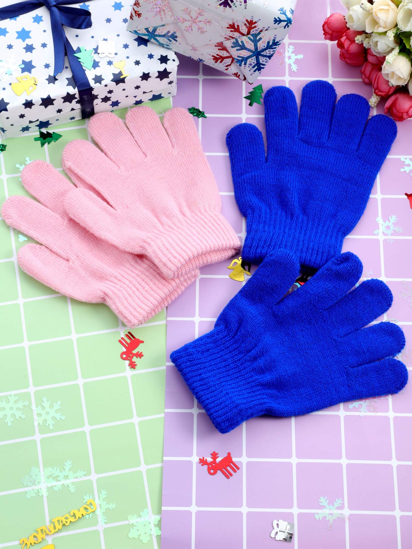 HESTYA 14 Pairs Magic Kids Winter Gloves Children Knit Gloves Warm Stretchy Gloves for Boys Girls