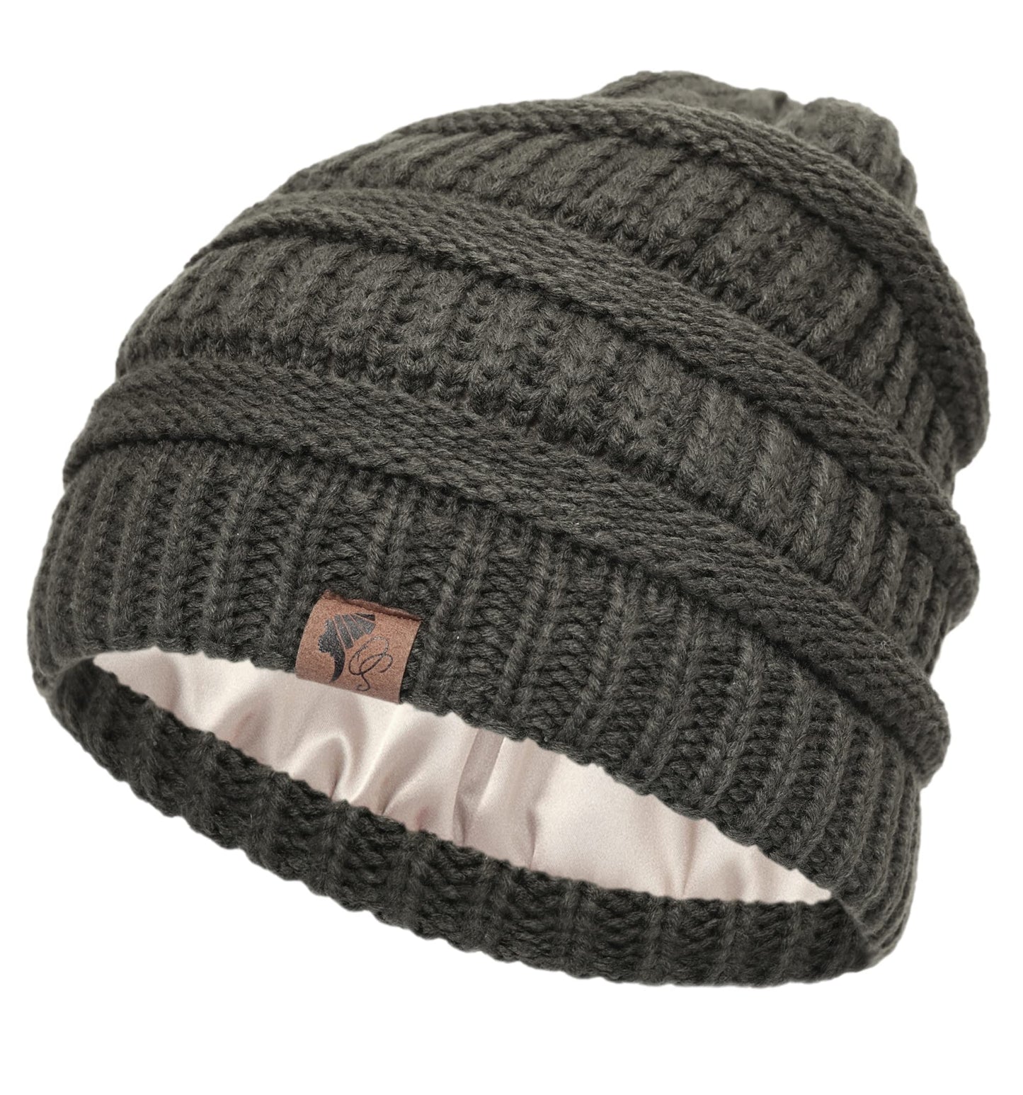 Olivia Sylx Satin Lined Beanie for Women - Satin Beanie,Silk Beanie, Satin Lined Winter Hats for Women & Slouchy Beanie Army Green