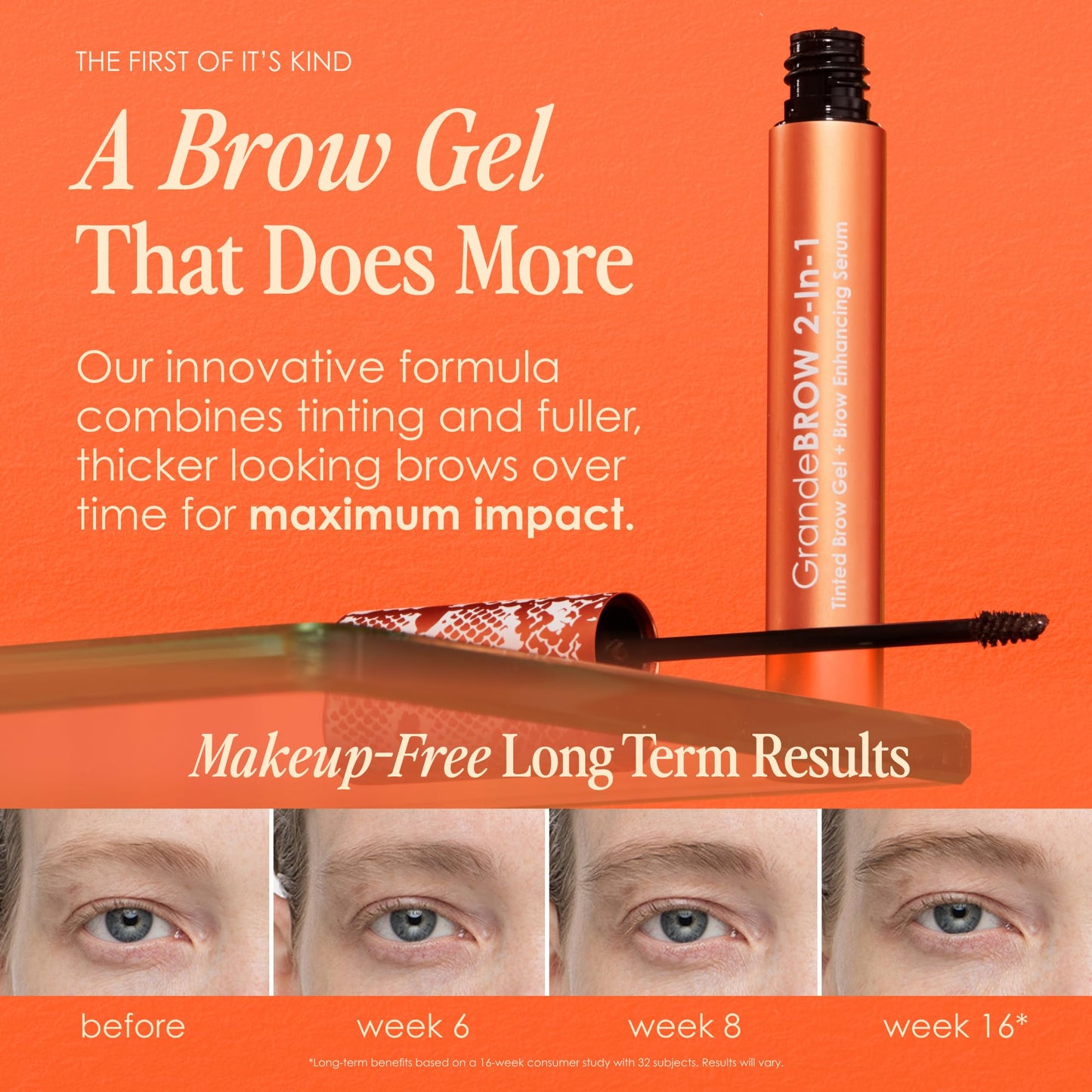 Grande Cosmetics 2-in-1 Tinted Brow Gel + Brow Enhancing Serum, Thick & Darker Brows, Shape & Fill Brows Effortlessly, Medium, Travel Size
