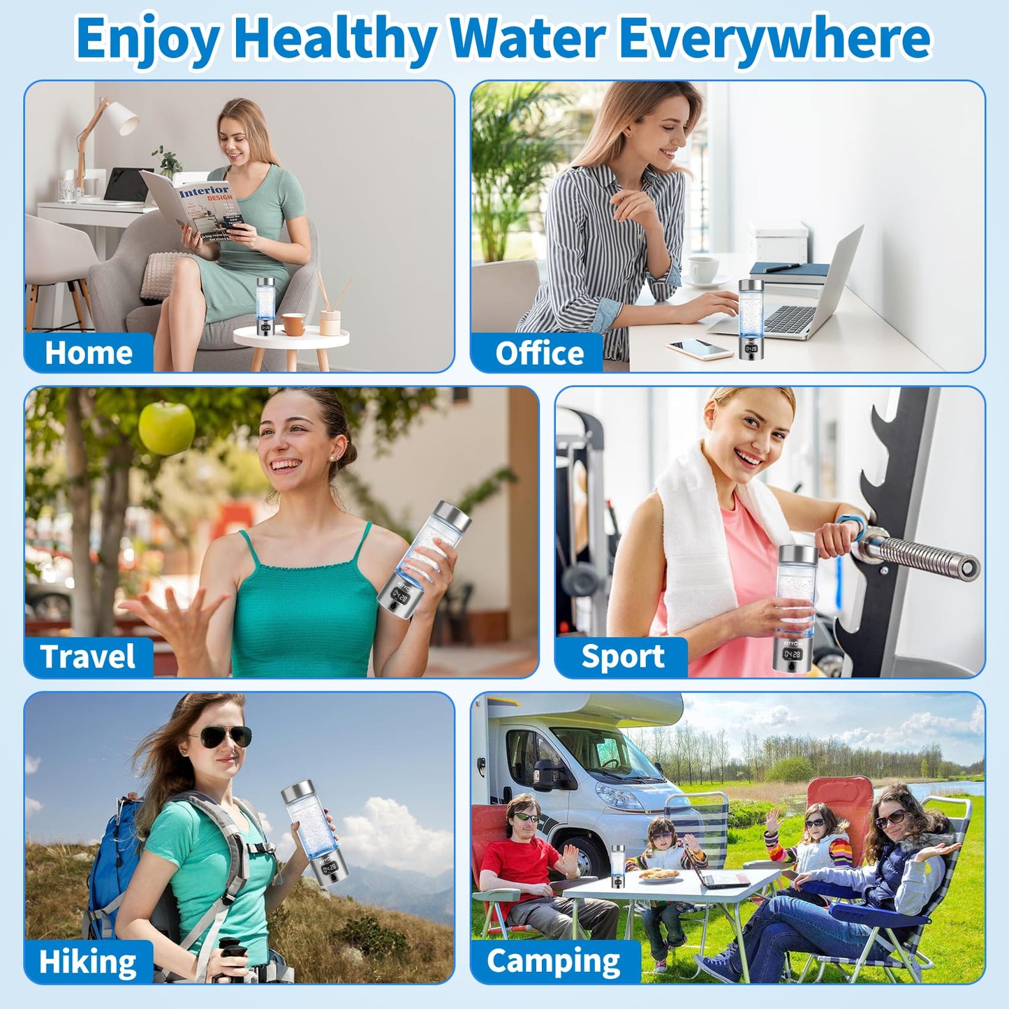 BSTYCM Hydrogen Water Bottle Generator,5000PPB Portable Hydrogen Water Machine with SPE PEM Tech and LED Timer Display,Water Ionizer Machine for Office, Daily Drinking and Outdoor (Silver, 8.4*Φ2.6)