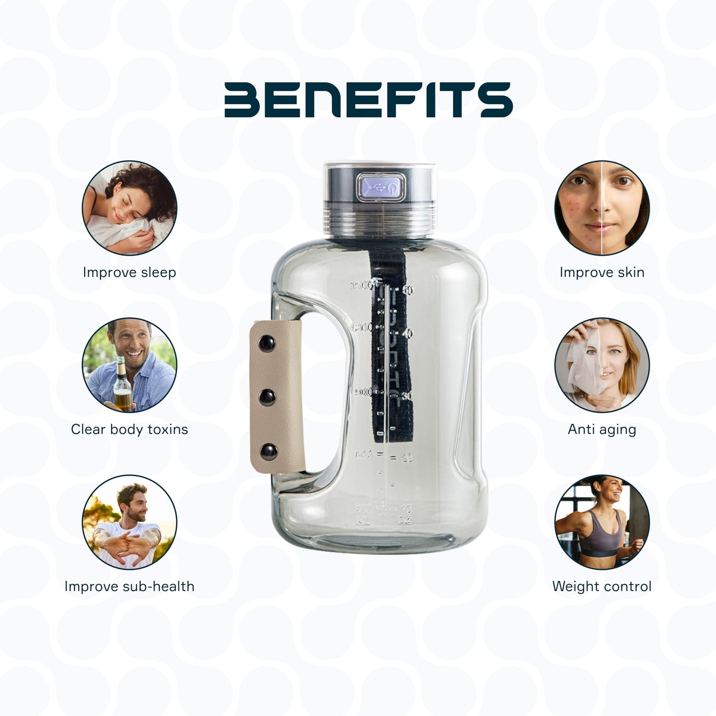 BRÜUN Big Hydrogen Water Bottle Generator 50 Oz. / 1.5L High-Capacity | A Grey Colored Portable Health Boosting Water Ionizer Generator Machine with SPE PEM Technology