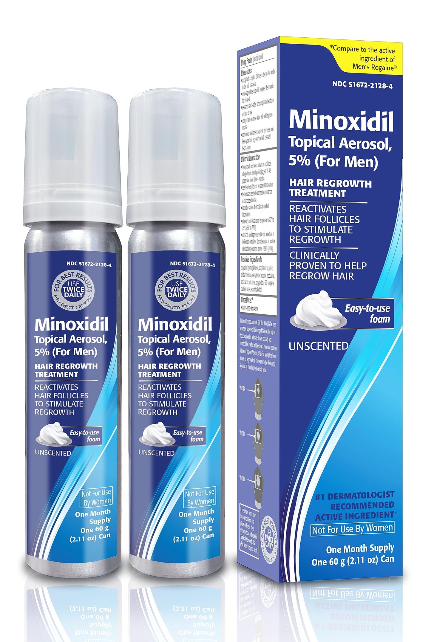 Taro Minoxidil Topical Aerosol Foam, 5%, Hair Regrowth 2 Months Treatment for Men, 2.11 oz (2 Pack)