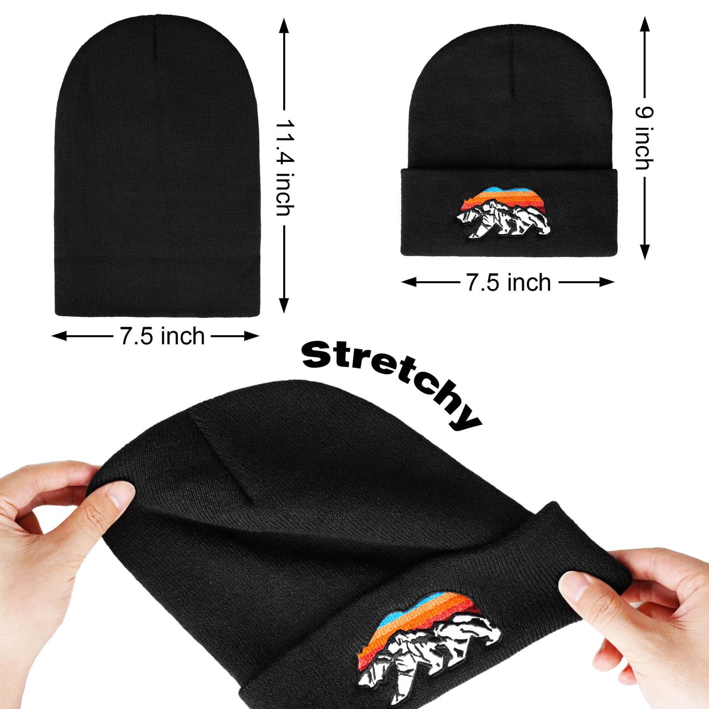 Pnkvnlo Knit Winter Beanie Hats for Men Women Cuffed Skull Cap with Mountain Embroidery Outdoor Christmas & New Year Gifts