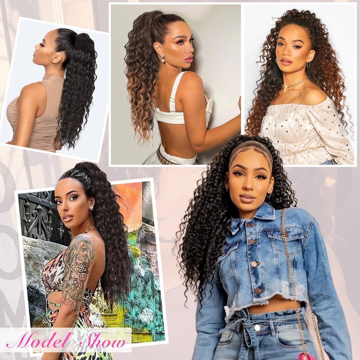 QGZ Curly Ponytail Extension,Drawstring Ponytail for Black Women 26 Inch Synthetic Long Afro Curly Fluffy Ponytail Hairpiece for Daily Use(Black Brown)