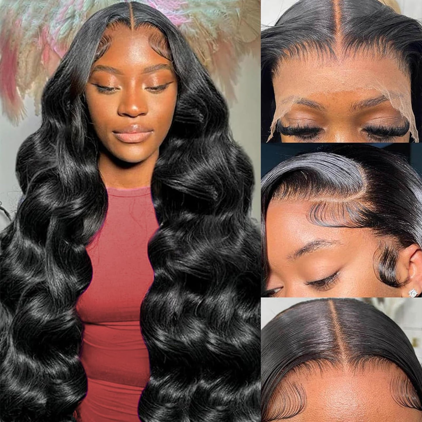 haha Body Wave Lace Front Wig Human Hair Pre Plucked 180% Density HD Transparent Lace Frontal Wigs Human Hair 13x4 Lace Front Glueless Human Hair Wigs For Women Black Bleached Knots Baby Hair 20 Inch