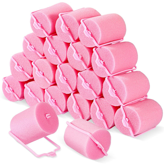 Geyoga 18 Pieces Sponge Hair Rollers Large Soft Foam Hair Styling Curlers Large Size Hairdressing Curlers for Women(1.9 x 2.6 Inches,Pink)
