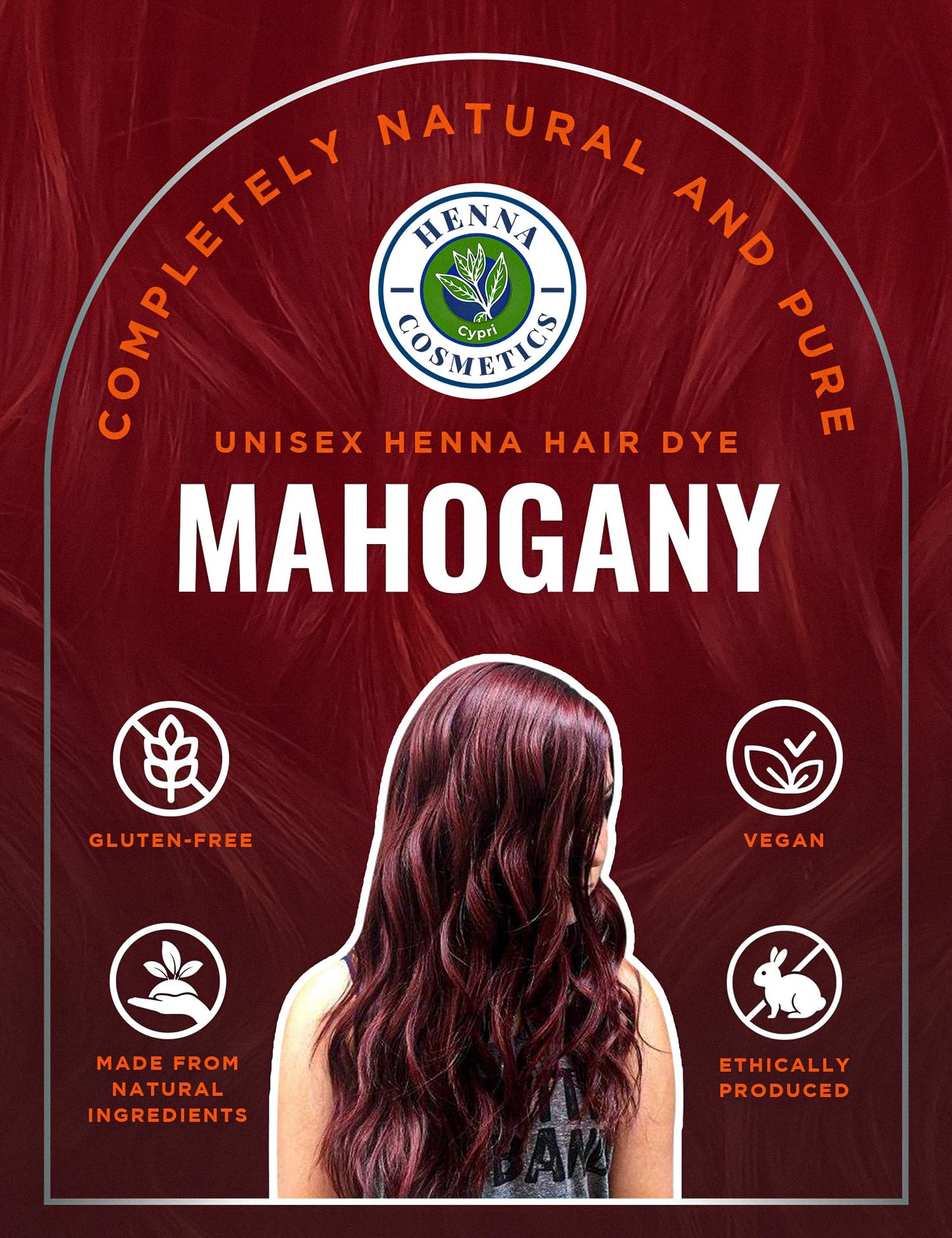 Henna Cosmetics Cypri Natural Henna Hair Color Dye, 100% Pure Henna Powder for Hair Growth Organic (Mahogany, 100 Gr + Free 50 Gr.)