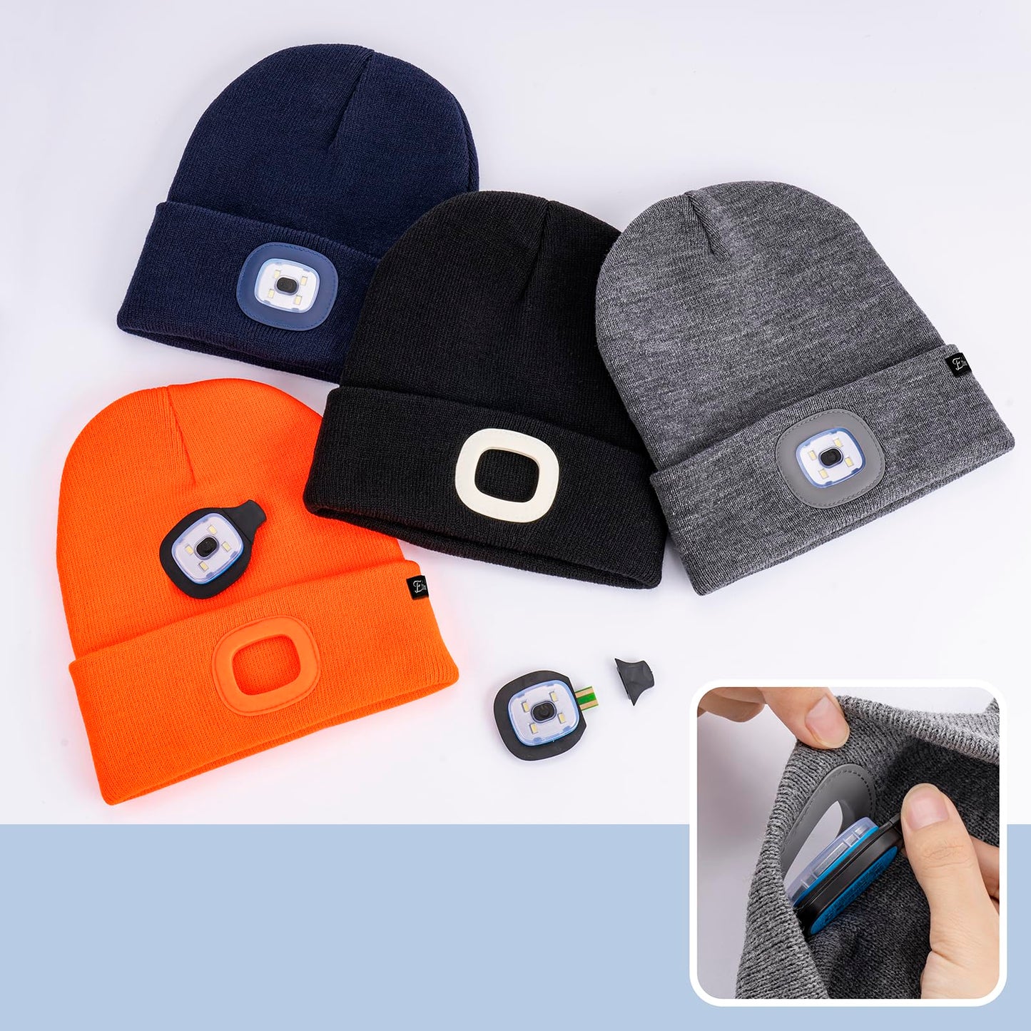 Etsfmoa Unisex Beanie with The Light,Gifts for Men Dad Father, USB Rechargeable LED Warm Knit Headlamp Hat Green