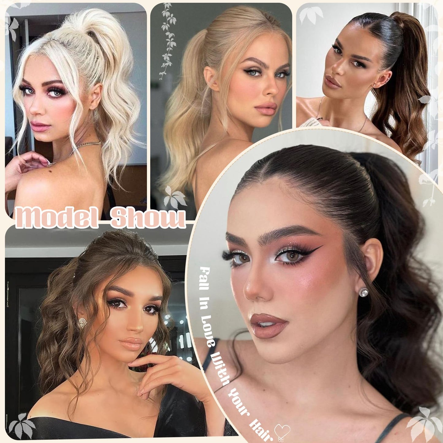 FELENDY 15" Ponytail Extension Drawstring Curly Wavy Ponytail Extensions Clip in Long Pony Tails Hair Cute Synthetic Piece for Women Ash Blonde