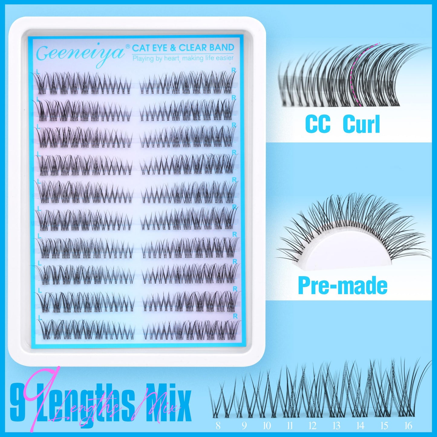 Clear Band Natural Lash Clusters Wispy Cat Eye Lash Extension C Curl Cluster Eyelash Extensions Invisible Cluster Lashes 180Pcs Individual Eyelashes by Geeneiya