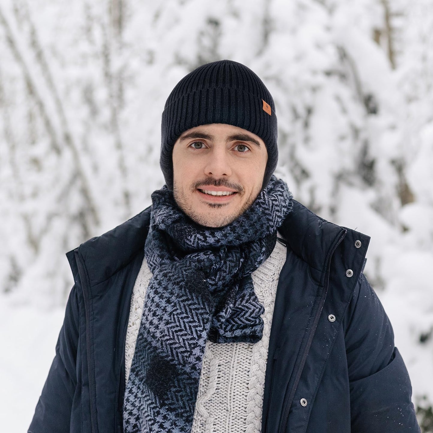 Ocatoma Winter Beanie with Earflap for Men Women Warm Knit Soft Hat Outdoor Beanie Unisex Gifts for Men Women Dark Gray