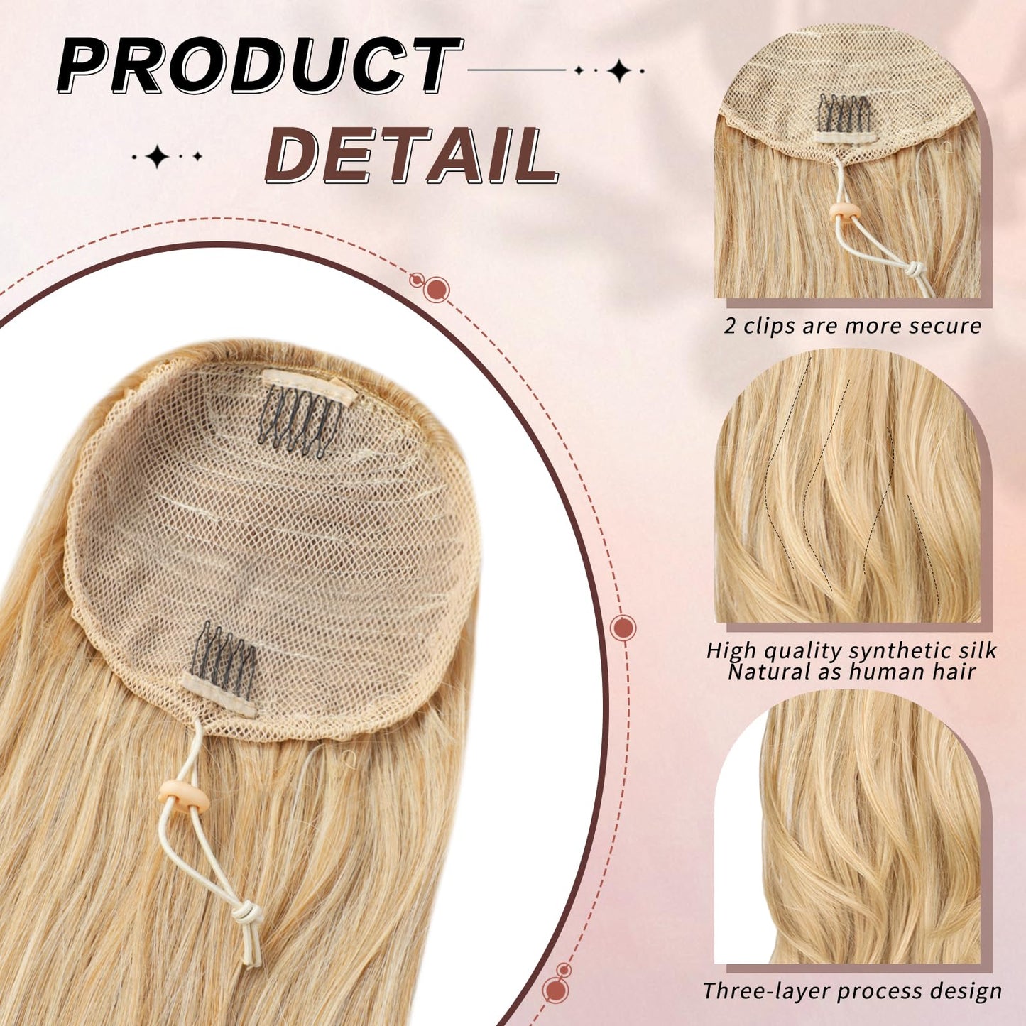 CHRSHN Blonde Ponytail Extension, 26 Inch Drawstring Ponytail Extension for Women Long Blonde Wavy Layered Pony Tails Hair Extensions Synthetic Clip in Ponytail Hairpiece for Women(27/613)