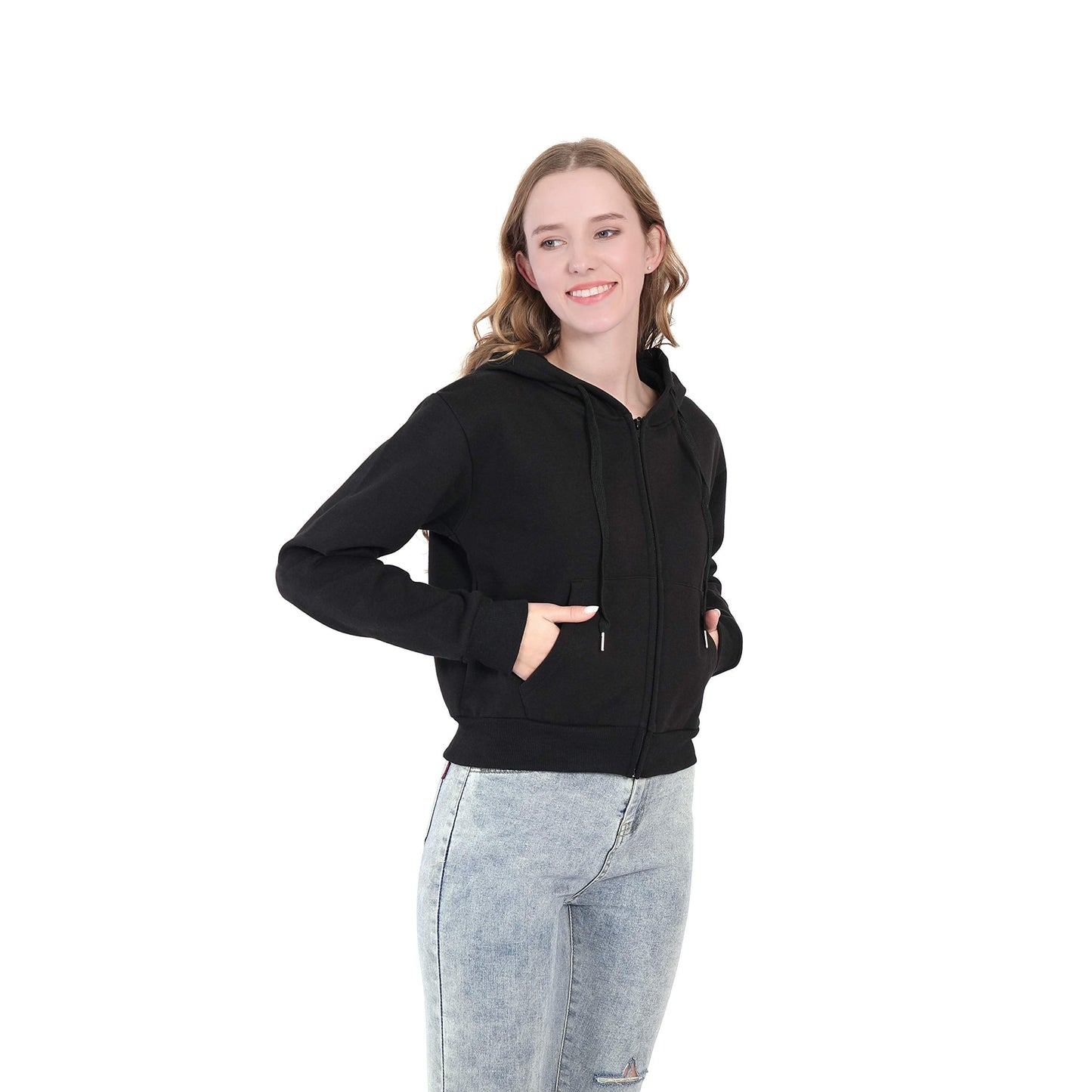 Germinate Huang Cropped Zip Up Hoodie Women Zipper Aesthetic White Black Crop Short Sweatshirt Jacket Teen Girls Oversized (US, Alpha, Large, Regular, Regular, Black)