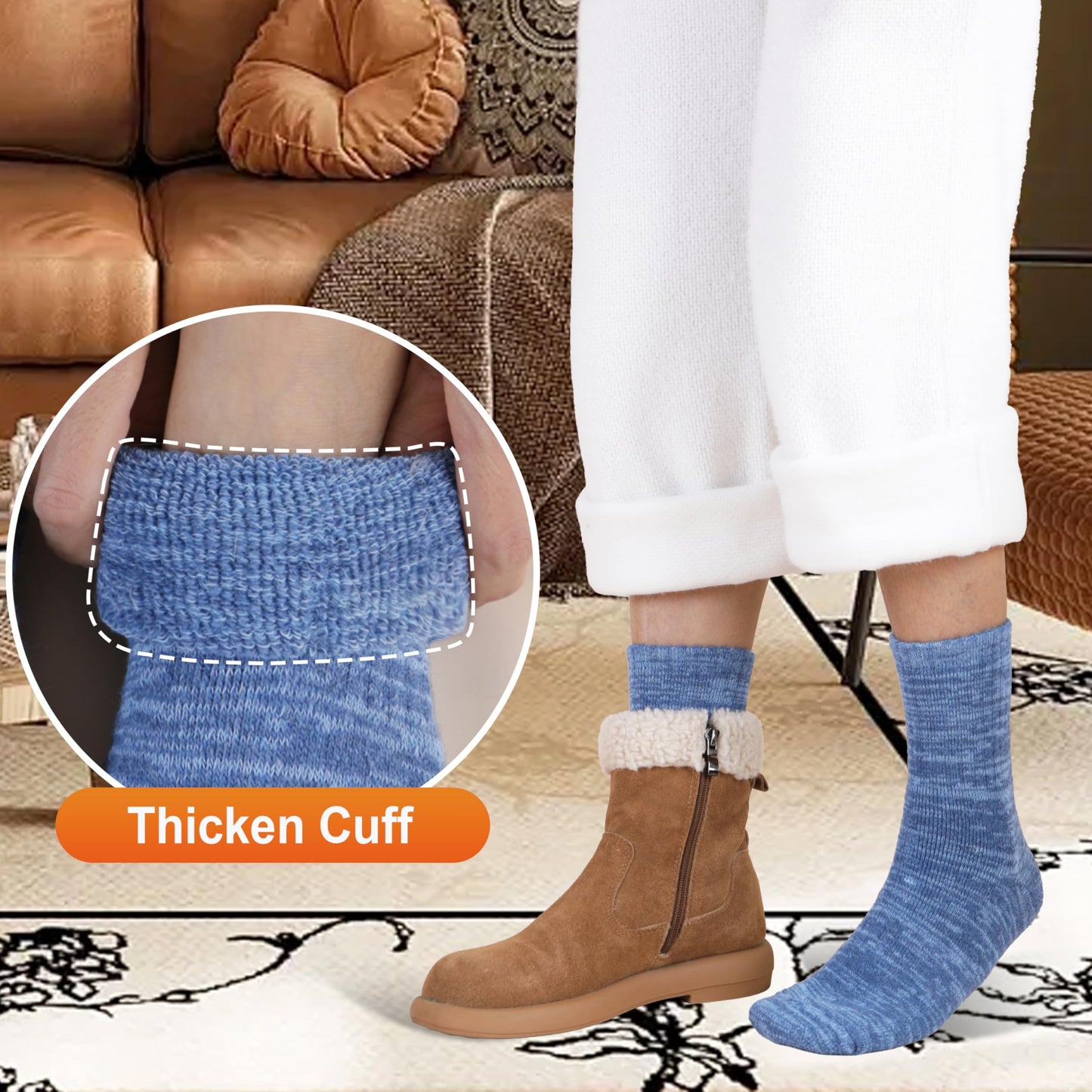 EBMORE Merino Wool Thermal Warm Socks for Women Men Thick Winter Hiking Cozy Crew Comfy Gifts Socks 4 Pairs Stocking Stuffers(Blue/White/Black/Black Blue, M)