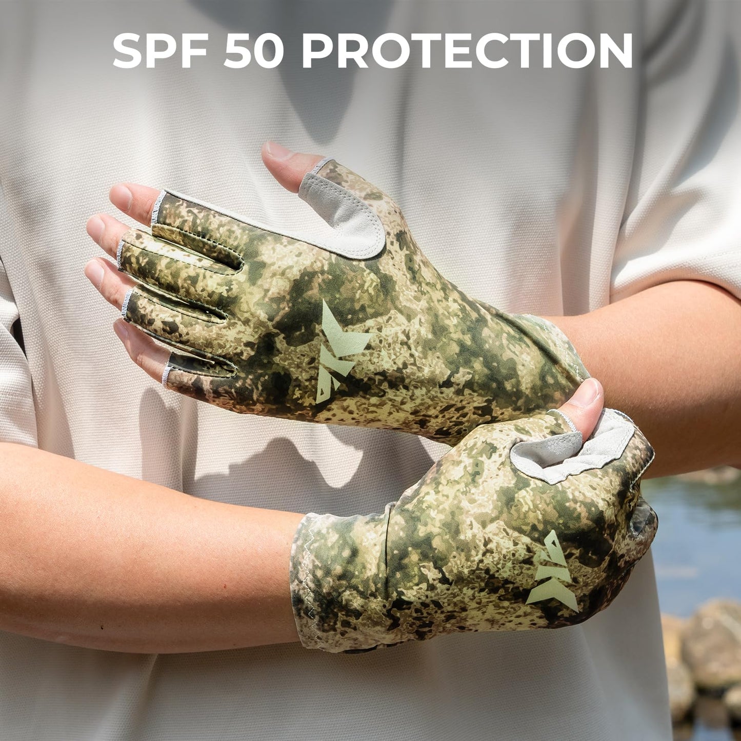 KastKing La Sal Fishing Gloves UPF50+ Sun Gloves UV Protection Fingerless Gloves Men Women for Outdoor, Kayaking, Rowing, Paddling, Canoeing, Hunting