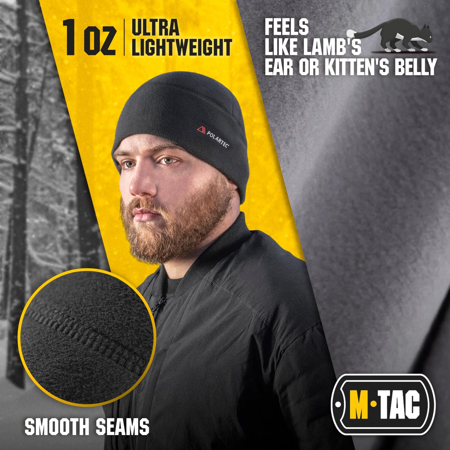 M-Tac Polartec Micro Series Fleece Watch Cap - Tactical Army Military Beanie Hat Winter Skull Cap (XL, Black Polartec)