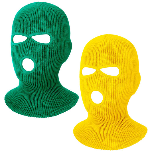 WILLBOND 2 Pieces Knitted Full Face Cover 3 Hole Mask Winter Balaclava Face Cover, One Size(Green, Luminous Yellow, Medium)