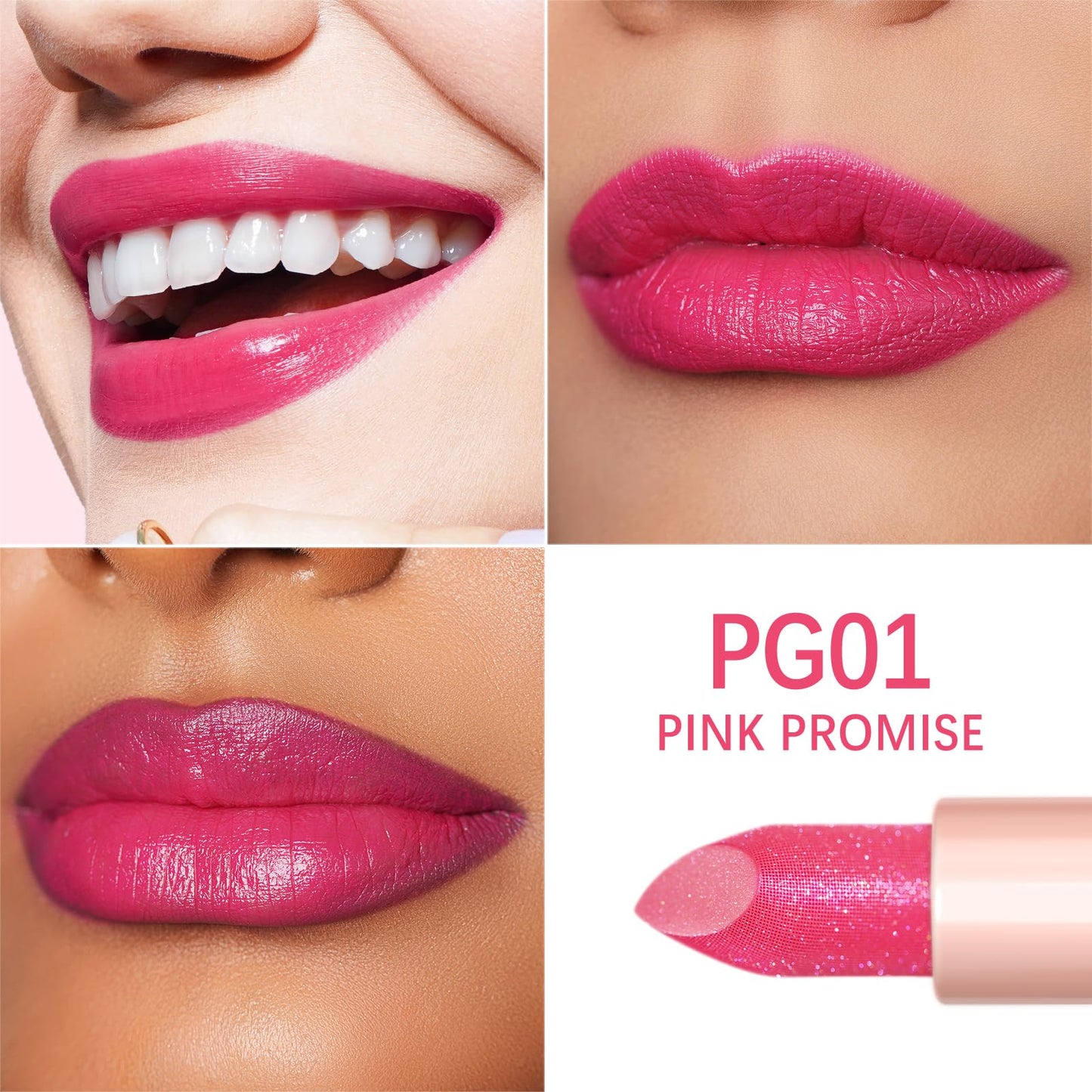 Oulac Hot Pink Lipstick for Women - Moisture-Rich Lip Balm with Shiny Surface, Creamy Lip Color Lightweight Texture, Vegan Beauty Medium Coverage Lip Makeup, PG01 Pink Promise