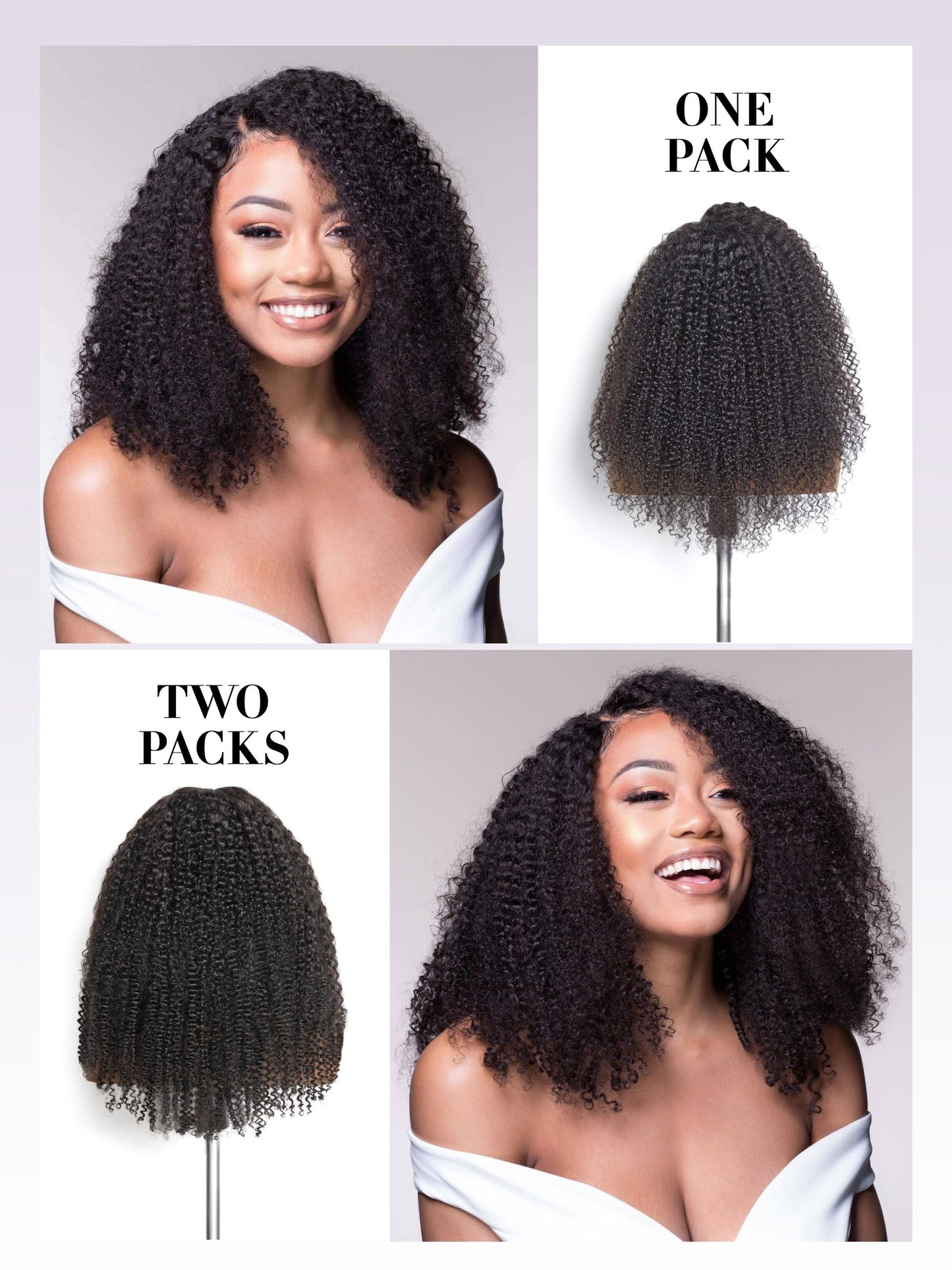 LUVME Curly Clip in Hair Extensions, 16 Inch 2 Pack 270g 18pcs Kinky Curly Seamless Clip in Hair Extensions Real Human Hair for Women, Natural Black