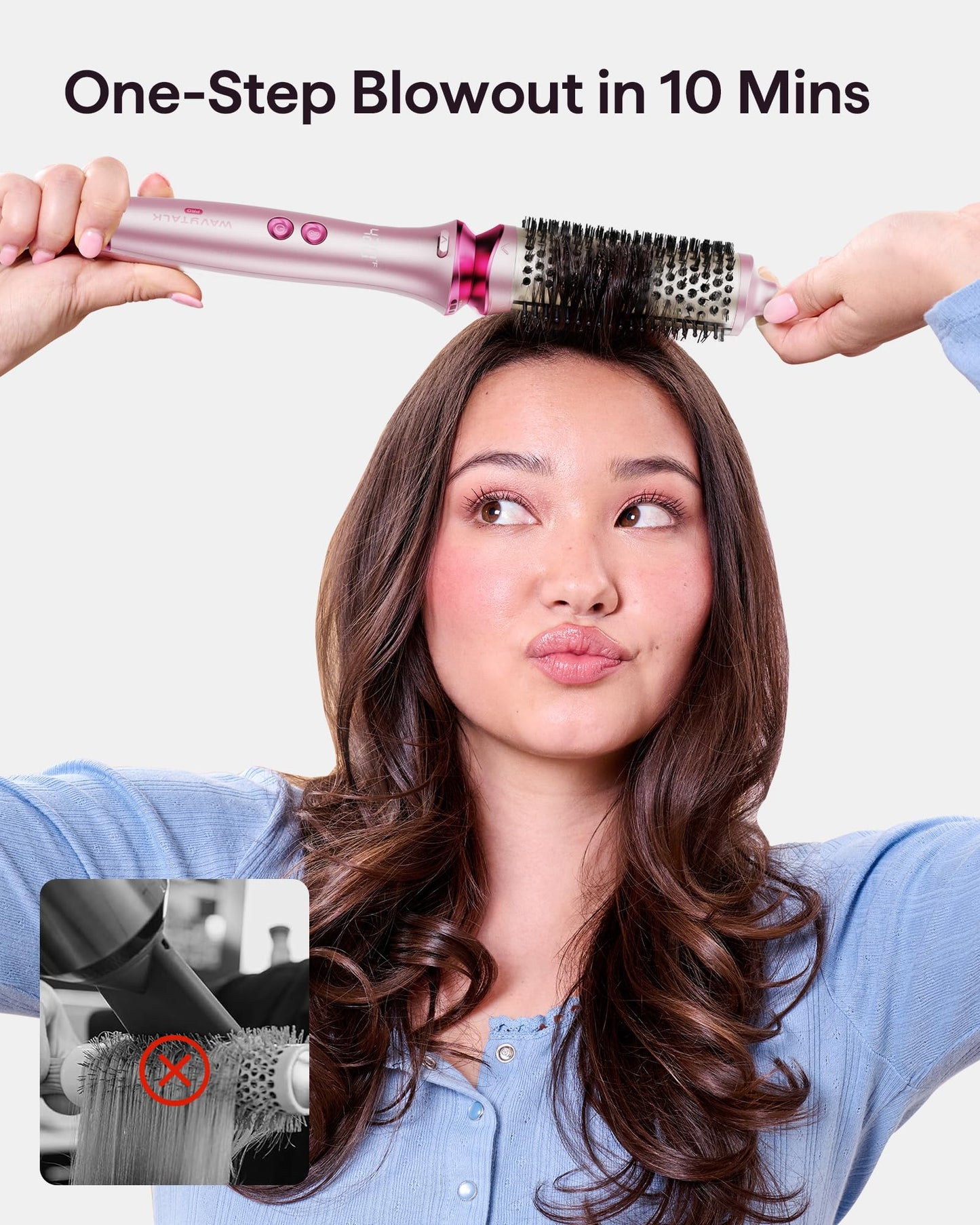 Wavytalk Thermal Brush, Wavytalk Heatwave Pro 1.75" Ionic Thermal Brush with Bilateral Ionic Outlet to Less Damage and One-Step Shiny Blowout Look for Long Hair, Pink