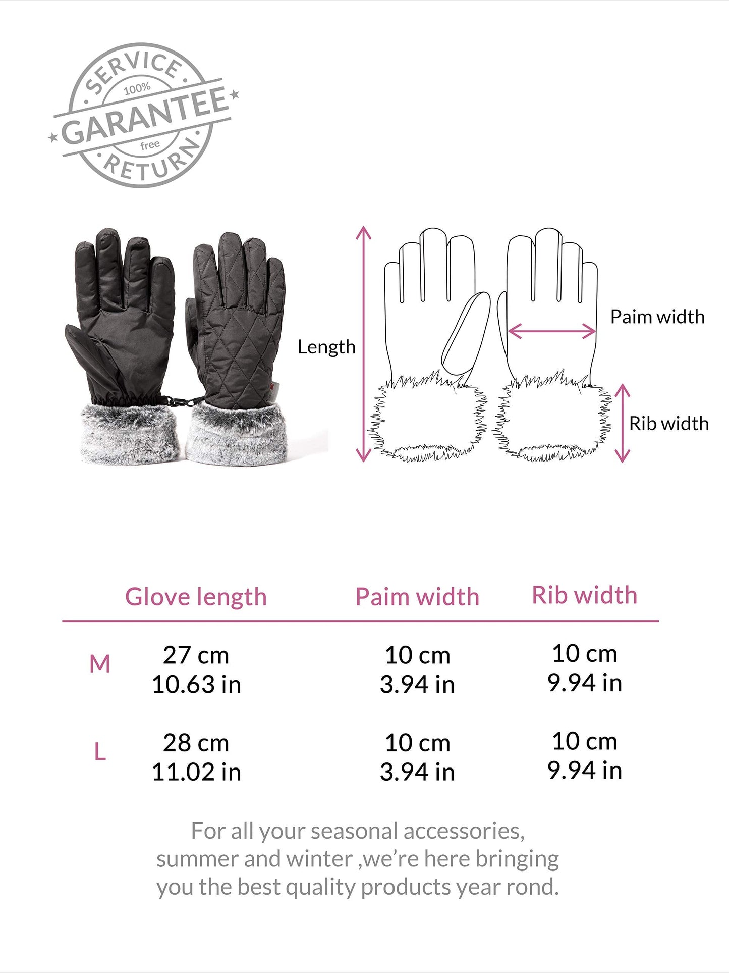 accsa Women Winter Ski Glove Waterproof 3M Thinsulate Warm Windproof Brown L