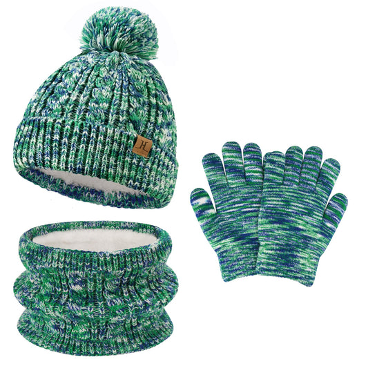 Kids Toddler Winter Hats Touchscreen Scarfs Gloves Set Pompom Beanie Caps Neck Warmer with Fleece for 5-8 Years Old Baby Girls Boys Gifts