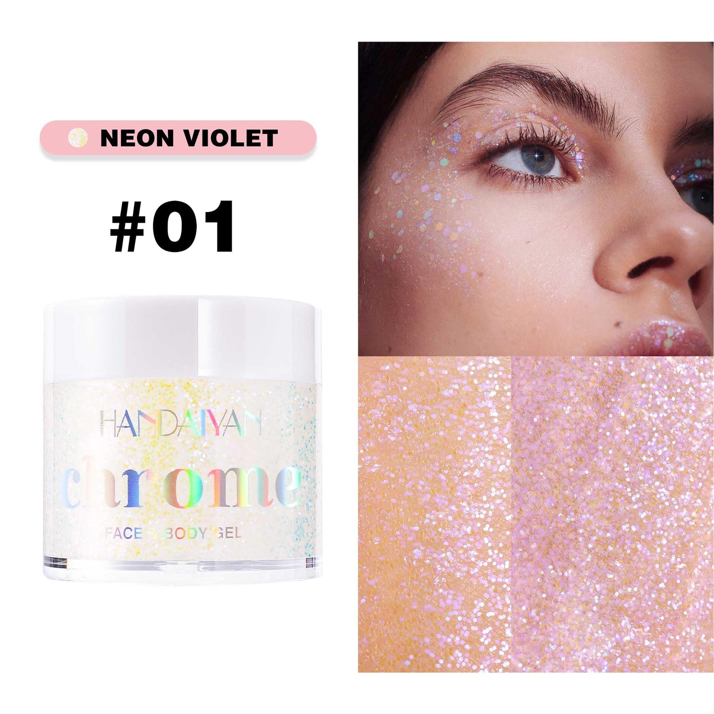 Holographic Body Glitter Gel - Cosmetic-Grade, Color Changing Long-Lasting Glitter for Face, Body, and Hair, Safe and Easy to Use, Perfect for Festivals Parties (Neon Violet)