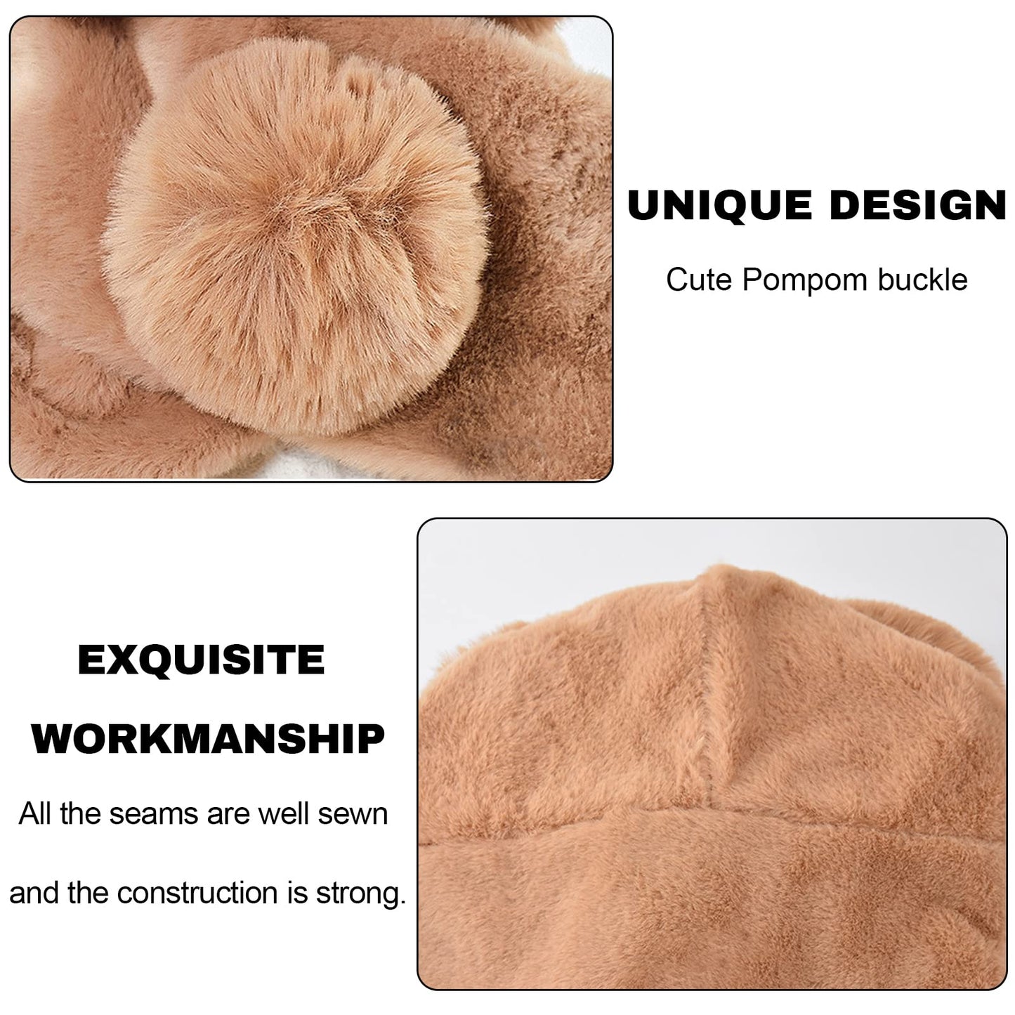 Women's Winter One-Piece Hat Scarf Warm Beanie Faux Fur Hooded Scarf Hat Skull Cap with Pompom