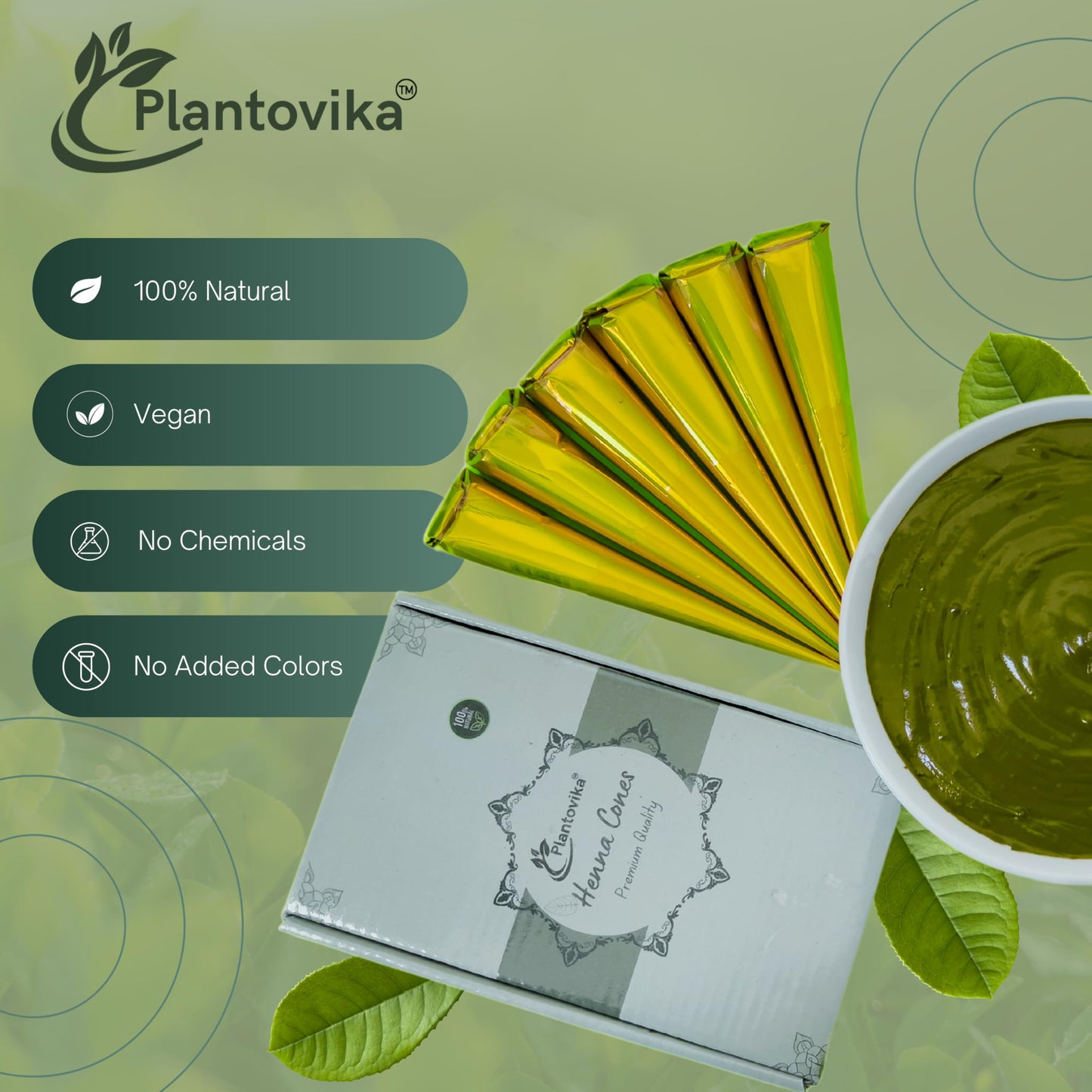Plantovika 100% Natural and Pure Henna Cone or tube, Ready to use paste for Reddish Brown Hair Color, Long-lasting, No additives, Chemical free, Henna Hair Dye, Spot hair coloring (Pack of 12)