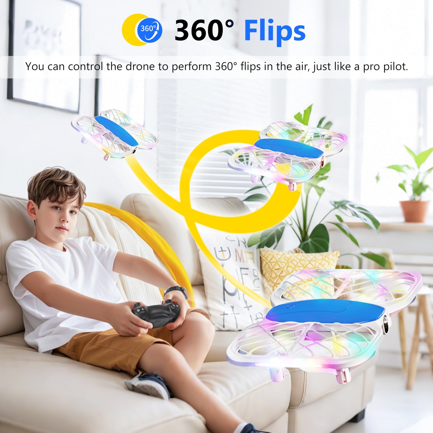 Drone for Kids, RC Drone Indoor Small Helicopter, Multi-flash Colors, Propeller Full Protect, Altitude Hold, 3D Flip, Circle Fly, Self-Rotation, Mini Quadcopter Toy with 2 Batteries
