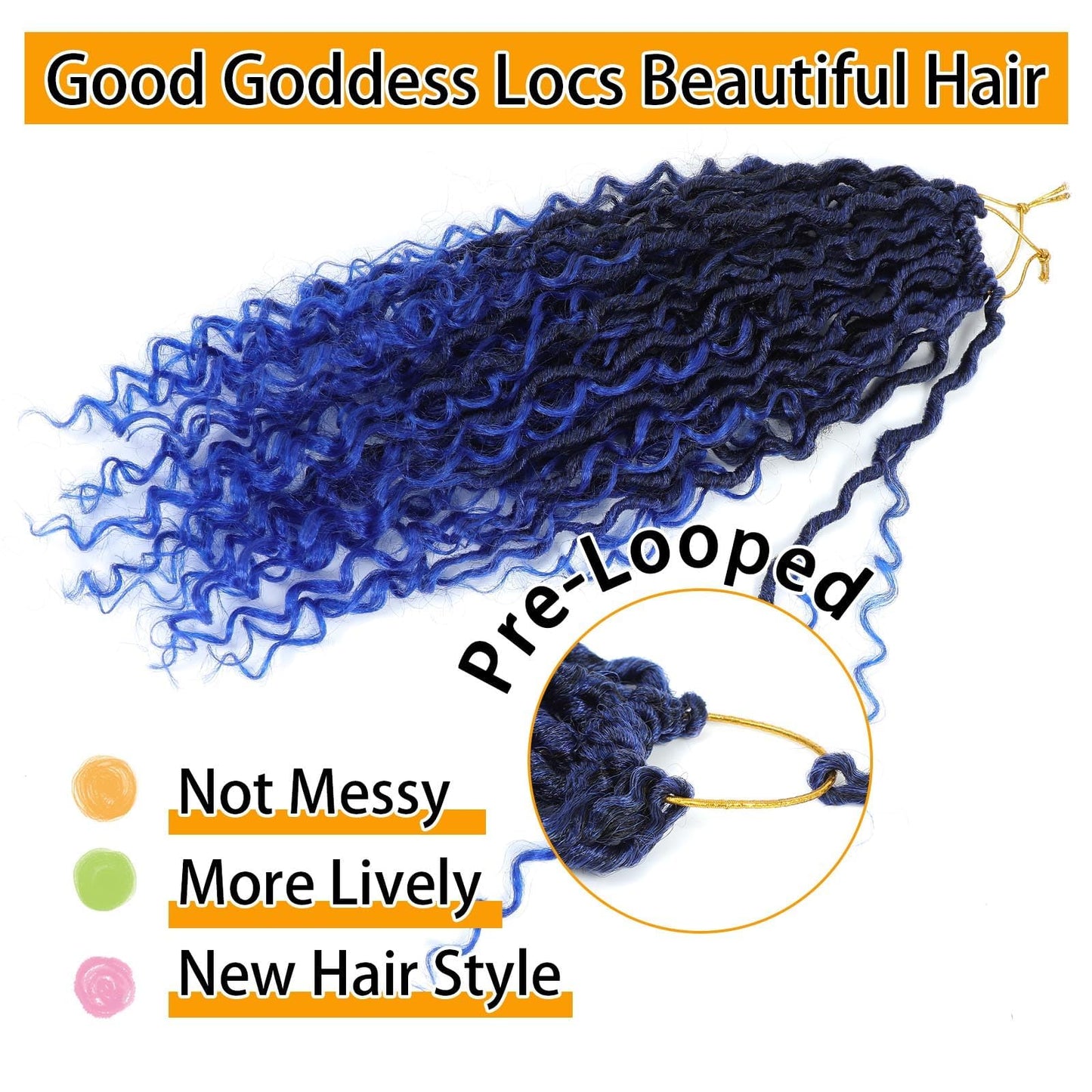14 Inch 8 Packs Goddess Locs Crochet Hair Ombre Faux Locs Crochet Hair for Women Pre Looped Boho River Locs Crochet Hair with Curly Ends Synthetic (#TBlue)