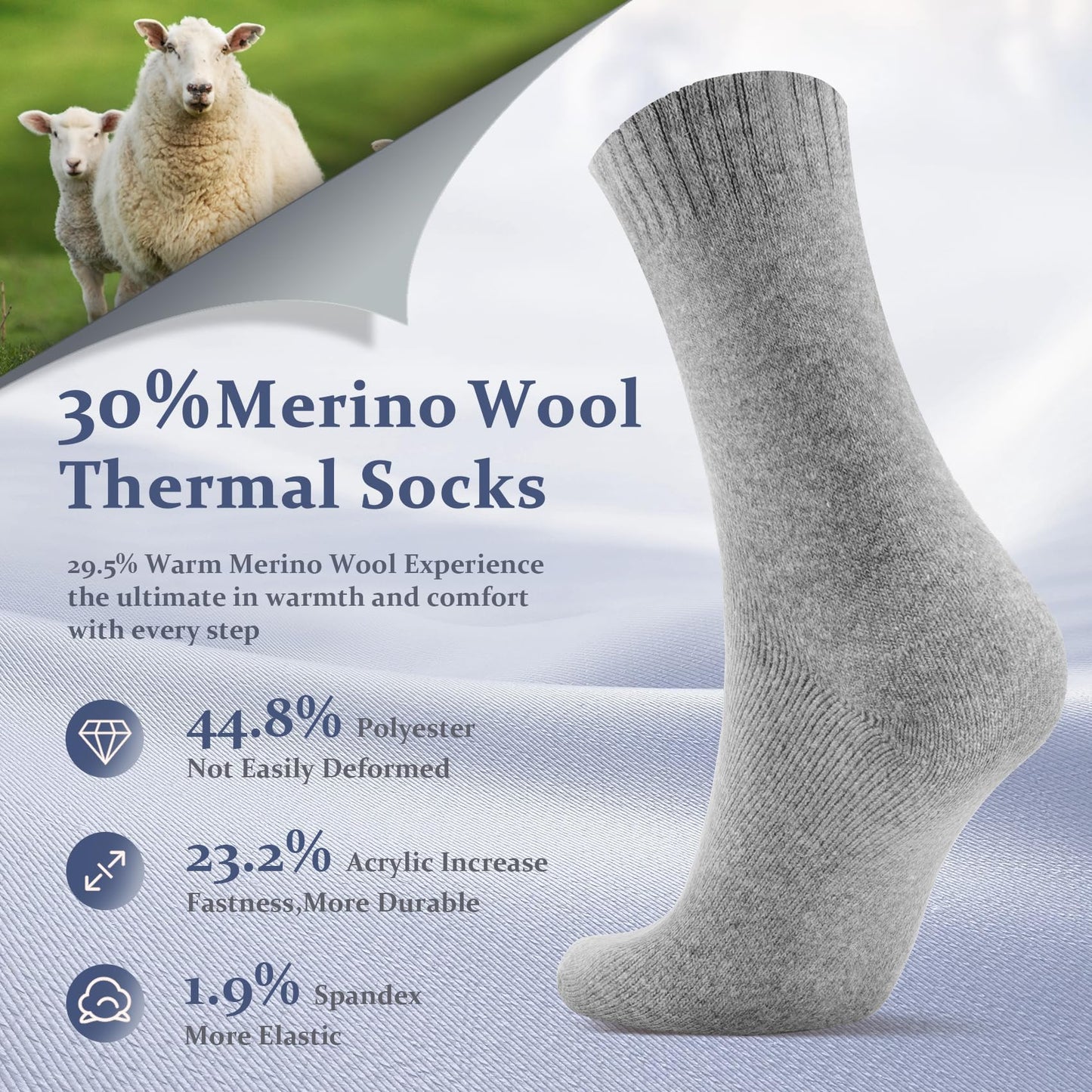Redair Merino Wool Socks Mens, 3 Pairs of Heavyweight Thermal Running Socks for Winter, Thermal Warm Boot Socks for Outdoor indoor, Moisture Wicking Soft Crew Socks fit Sizes 6-13