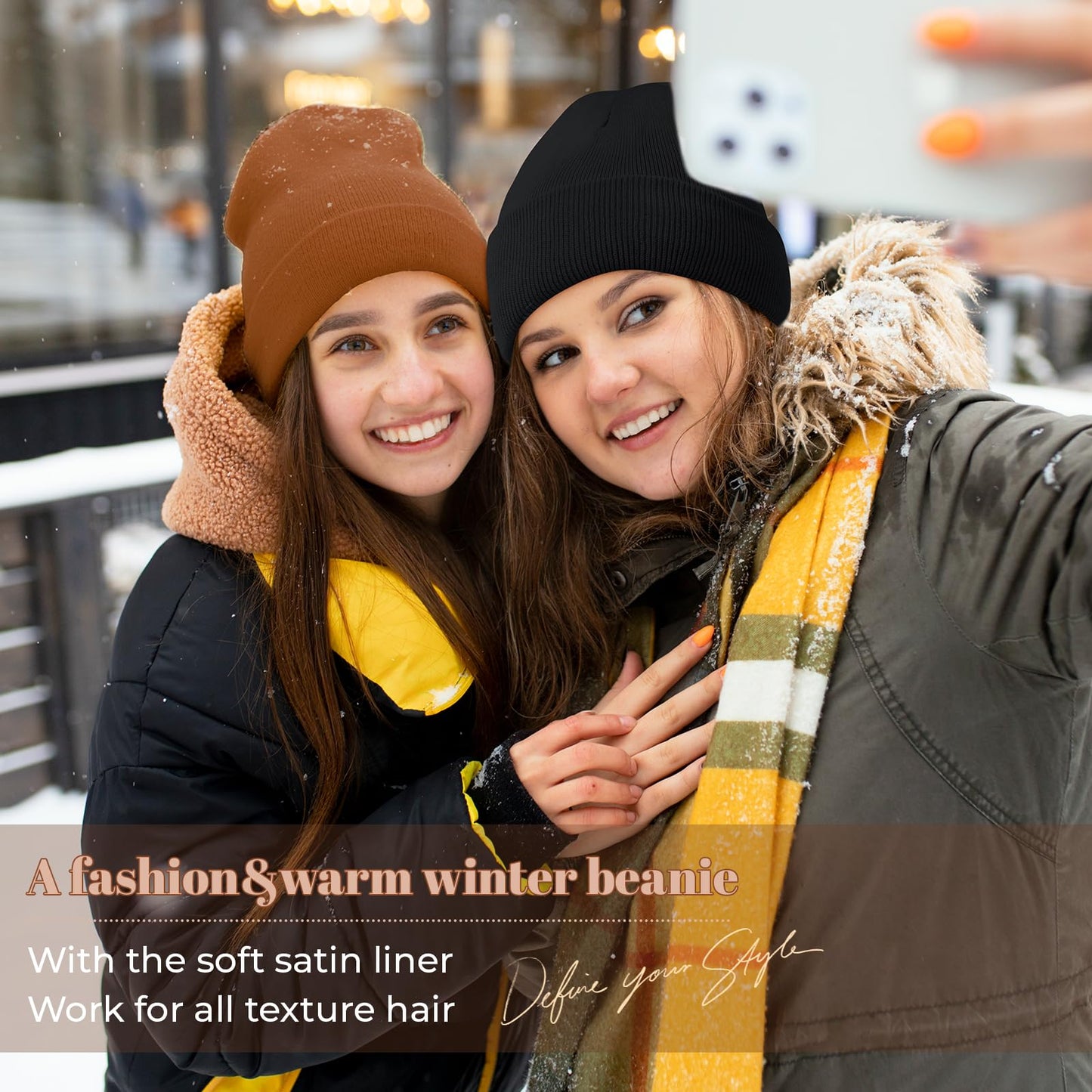 Satin Lined Beanie for Women Winter Hats for Women Men Black Beanie Silk Lined Cute Slouchy Beanie for Winter Warm Knit Beanie Hat Black+Dark Grey+Brown