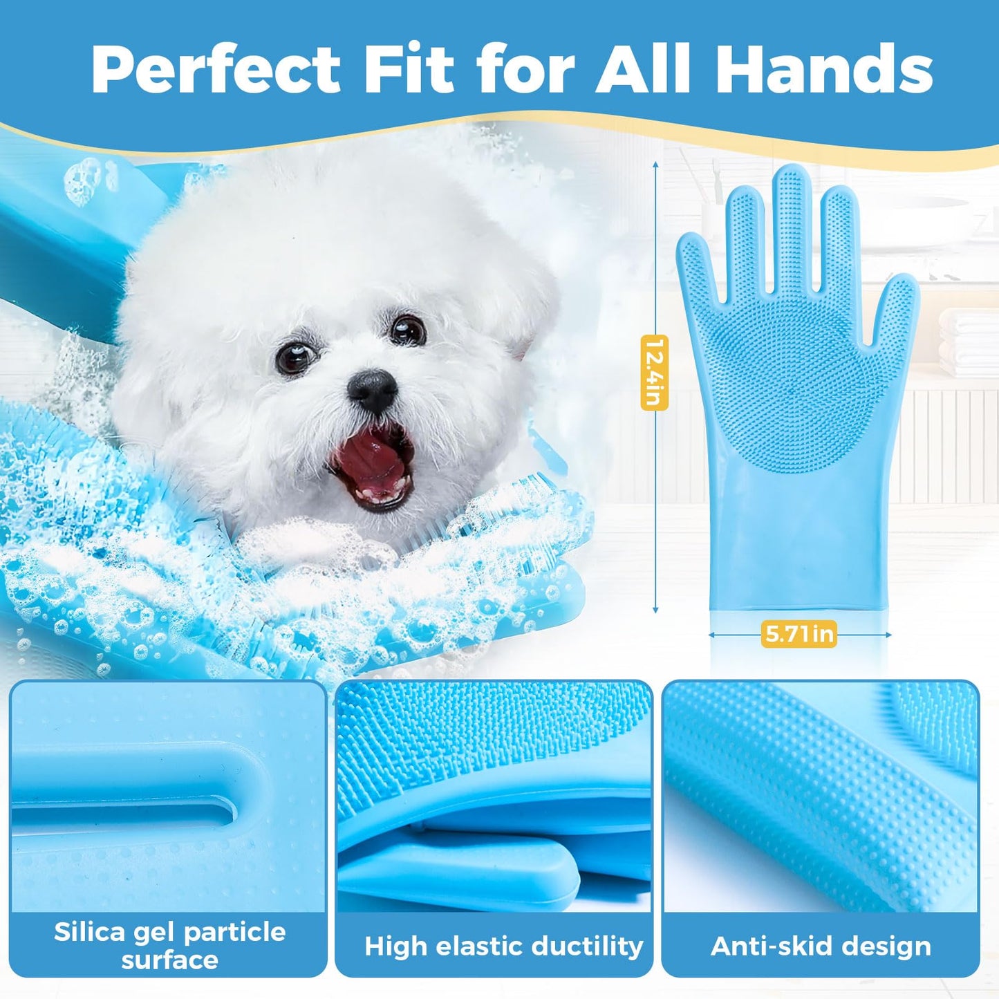 JINHUIYUAN Pet Grooming Gloves, Dog Washing Gloves with Silicone Teeth, Dog Bathing Shampoo Brush, Heat Resistant Five-Finger Design for Bathing, Massaging, Hair Removal, Suitable for Dogs and Cats