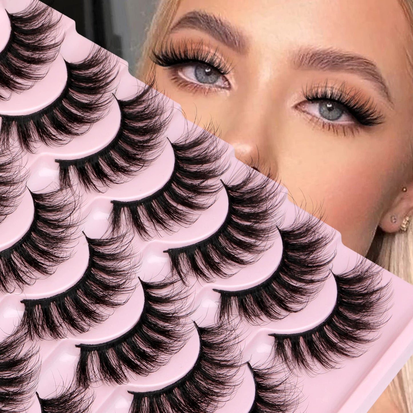 Natural False Eyelashes Wispy Mink Lashes Fluffy 16mm Cat Eye Lashes Natural Look Eye lash Like Extensions 5D Volume Strip Fake Eyelashes Pack by TNFVLONEINS