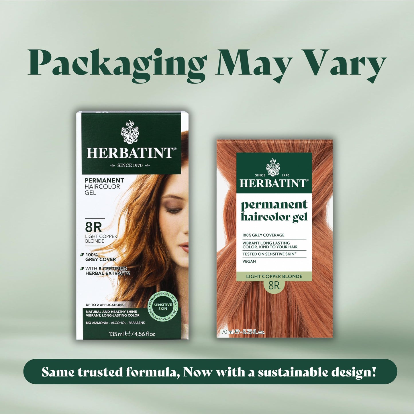 Herbatint Permanent Hair Dye For Women - 8R Light Copper Blonde - For Up To 100% Gray Coverage of Resistant Gray Hair - Ammonia-Free, Alcohol-Free & Vegan - Salon Influenced Hair Color 5.75 fl oz