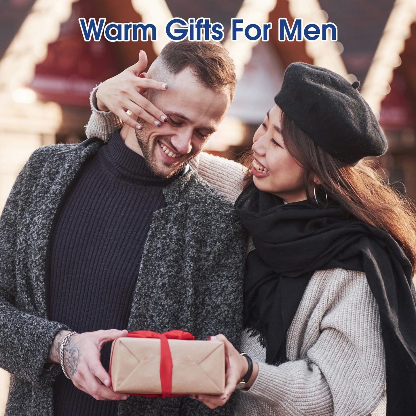 Jeere 4 Pcs Winter Beanie Hat with Earflap Gloves for Men Women Soft Warm Beanie Hat Gloves Set Knit Gloves Beanie Cap Set(Dark Grey, Dark Blue)