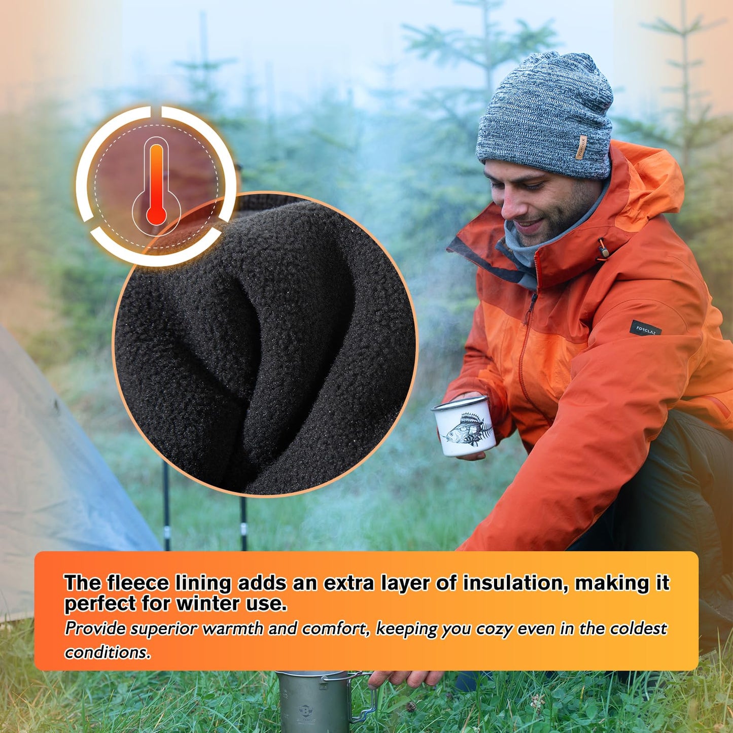 TOP-EX Winter Beanie Hats for Men Merino Wool Big Head Fleece Lined Cold Weather Hunting Running Ski Warm Medium Large Black