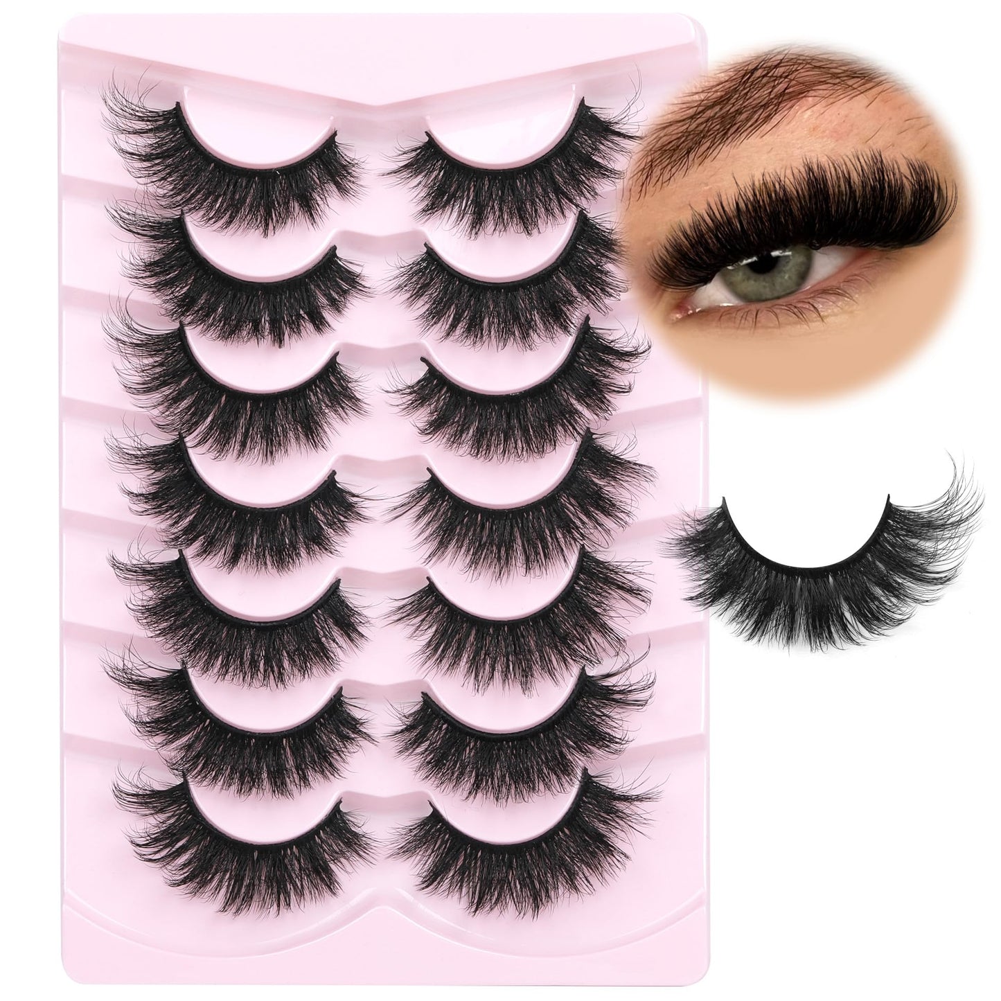 Thick Lashes Mink Fluffy Eyelashes 18MM Long False Eyelashes Strip 5D Volume Fake Eyelashes Dramatic Full Fake Lashes 7 Pairs Cat Eye Big Lashes that Look Like Extensions