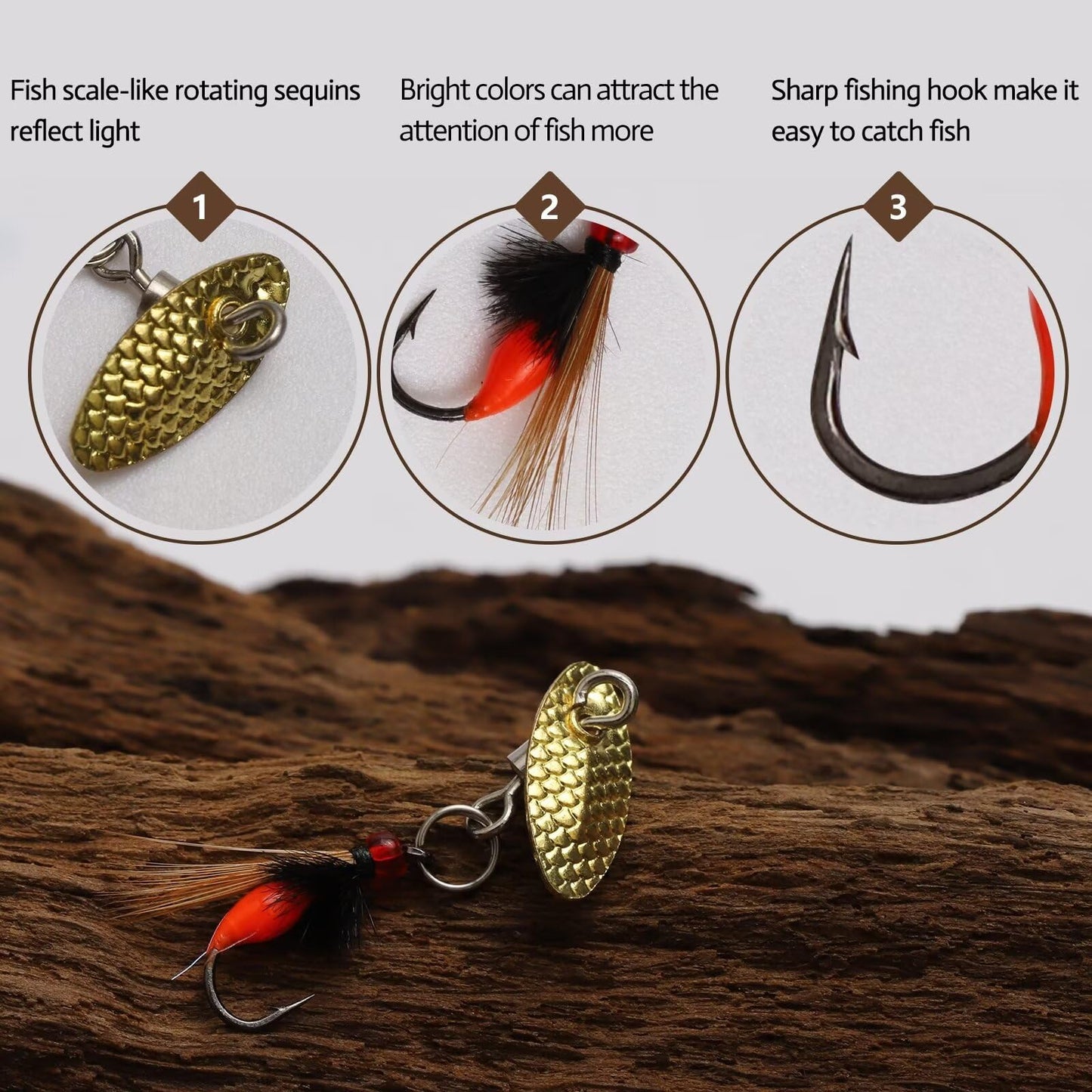 Dovesun Fly Fishing Lures Fly Fishing Flies Wet Fishing Flies Fishing Lures with Fishing Spinner for Bass Sunfish, Pike Hook 14# 5pcs