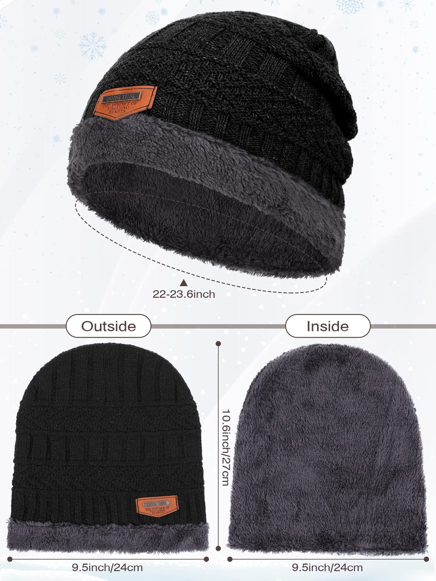Kigeli 6 Pcs Winter Slouchy Beanie Bulk for Men Women, Fleece Inner Warm Hat Thick Skull Cap Knit Beanie Winter Beanie Hats (Multi Colors)