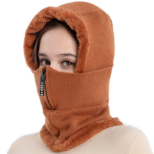 QUEBEAR Women Balaclava Beanie Fleece Hood Cycling Ski Thermal Face Cover Hat Winter Warm Cap Scarf for Cold Weather Brown