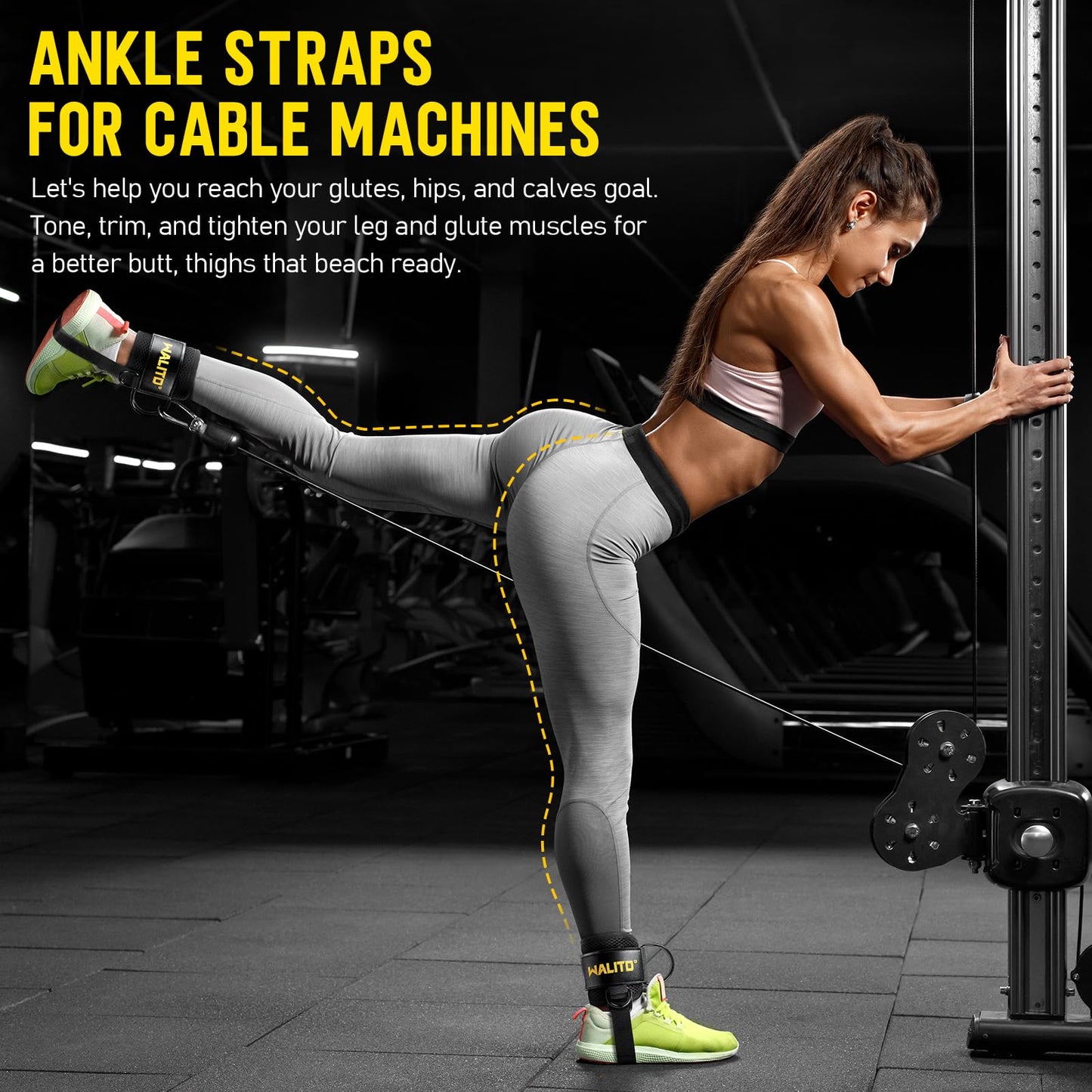 WALITO Gym Ankle Straps for Working Out - Glute Ankle Cuff Kickback Strap, Gym Cable Machine Accessories for Women Glute Leg Extensions, Hip Abductors & Lower Body Exercises Equipment