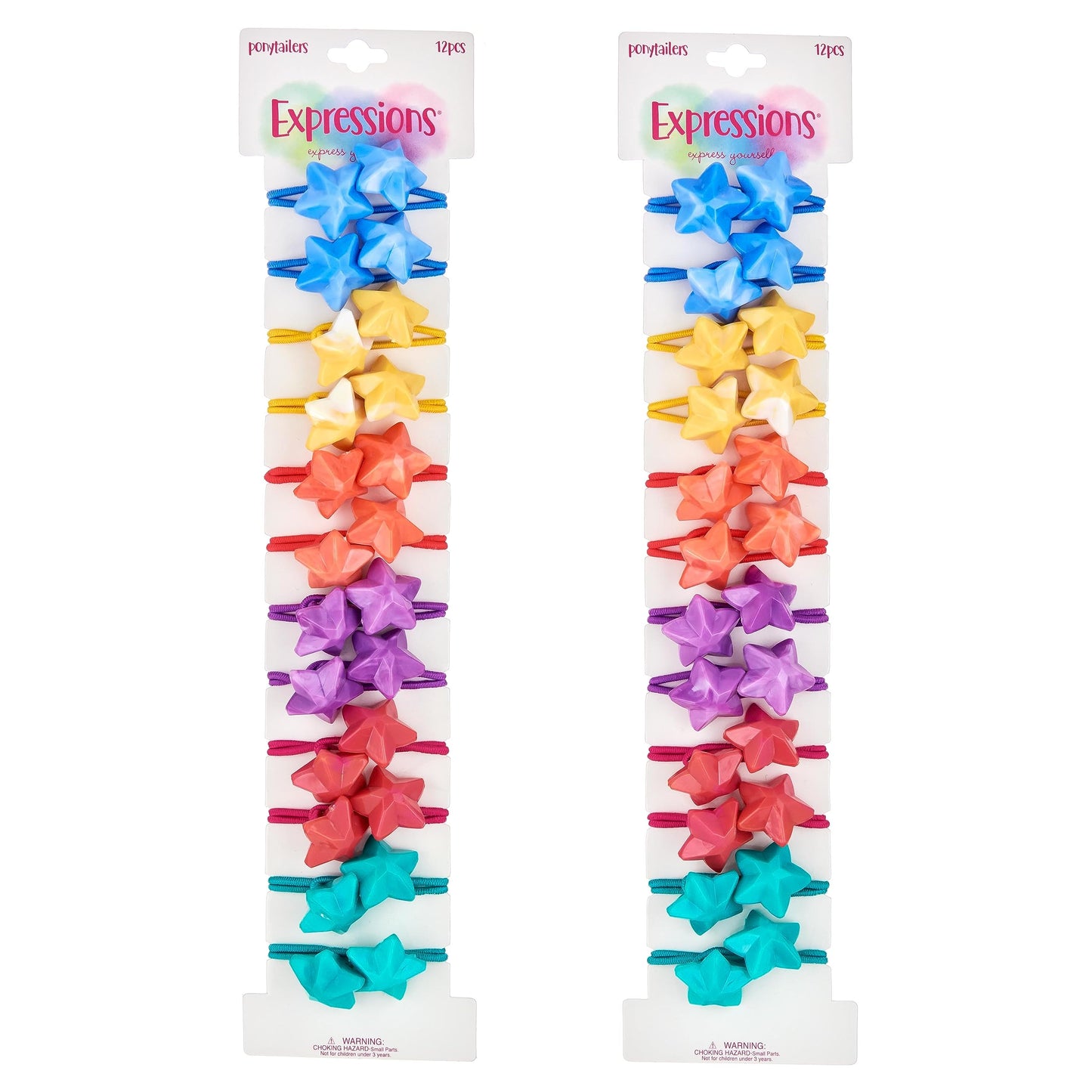 Expressions 24pc Ponytail Balls Hair Elastics,Star-Shaped Multicolored Twin Hair Beads, Value Pack