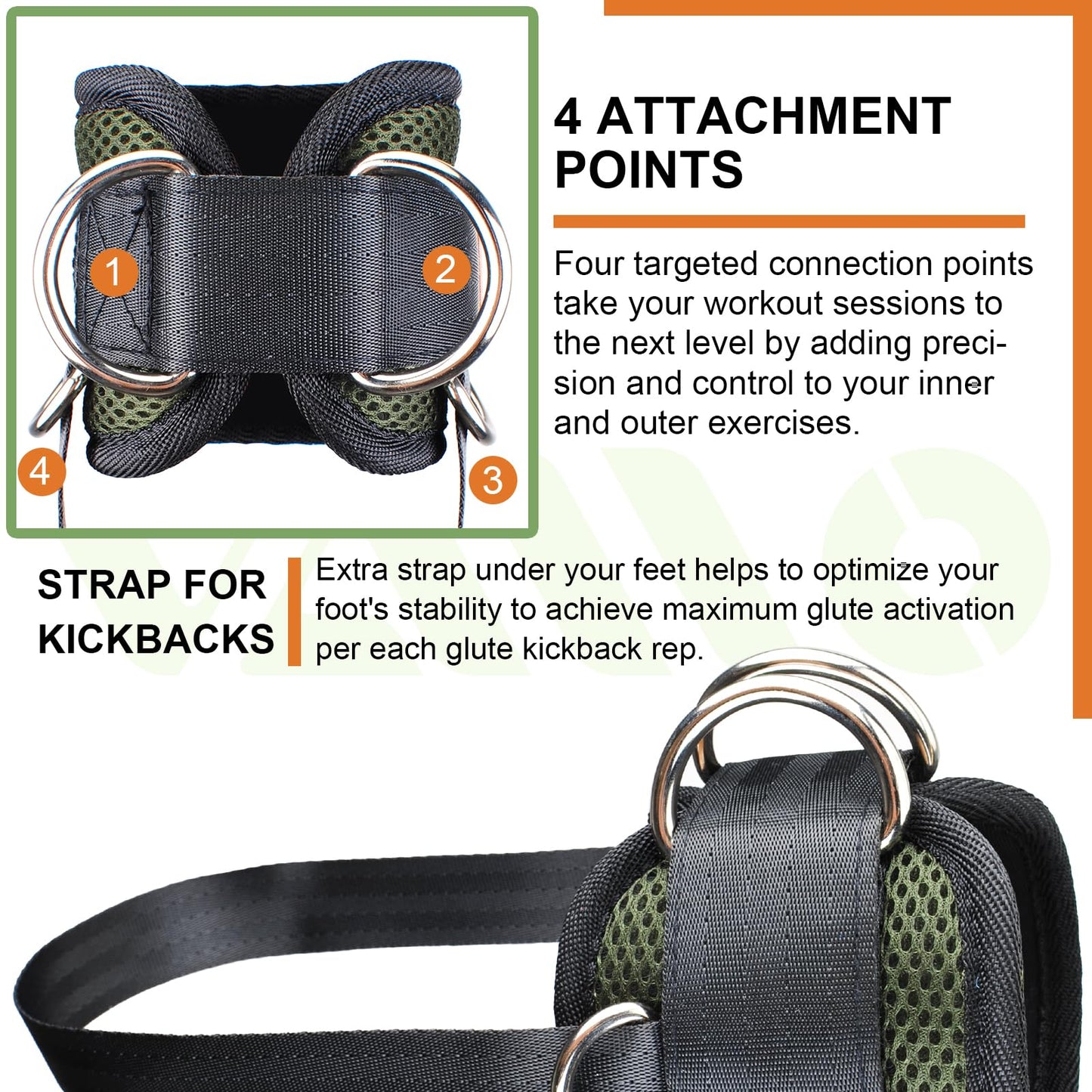 VAIIO Green Ankle Straps for Cable Machines,Adjustable Comfort fit Neoprene, Reinforce Double D-Ring - Premium Ankle Cuffs to Improve Abdominal Muscles, Lift The Butts, Tone The Legs for Men & Women