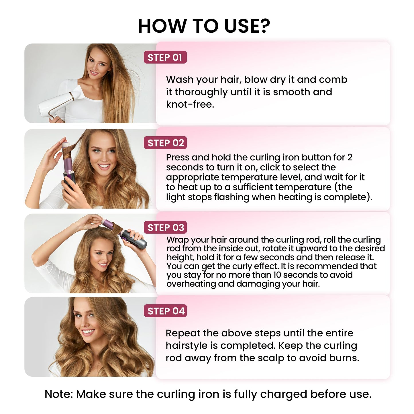 Cordless Curling Iron, Smofrees 8000mAh USB Rechargeable Travel Curling Wand with Protective Cover, 32MM Portable Curling Iron with 100 Million Negative Ion, 3 Temperature Settings, Gradient Gray