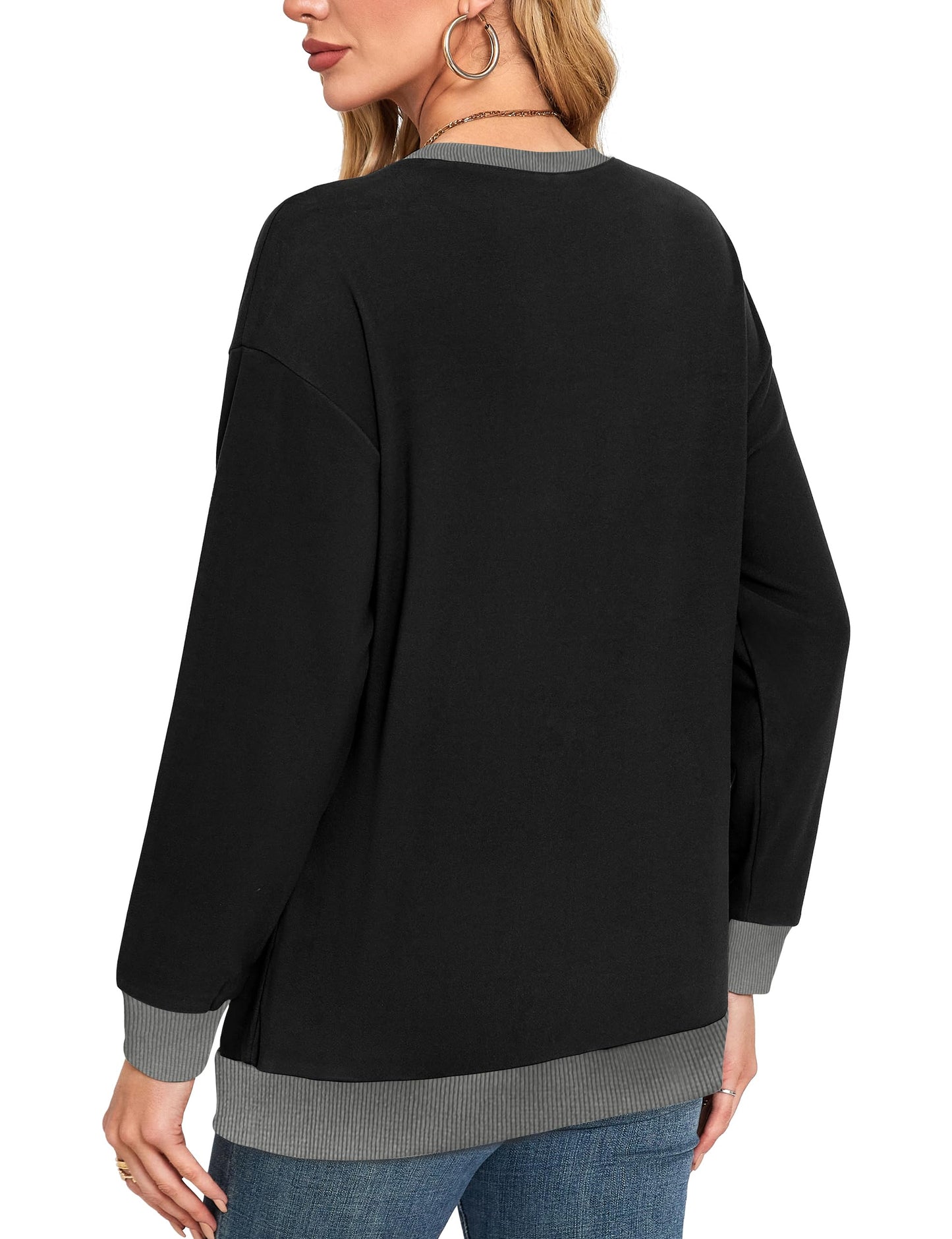 Desol Women's Sweaters Loose Fit Crew Neck Sweatshirts Warm Winter Outfits 2024 Black XXL