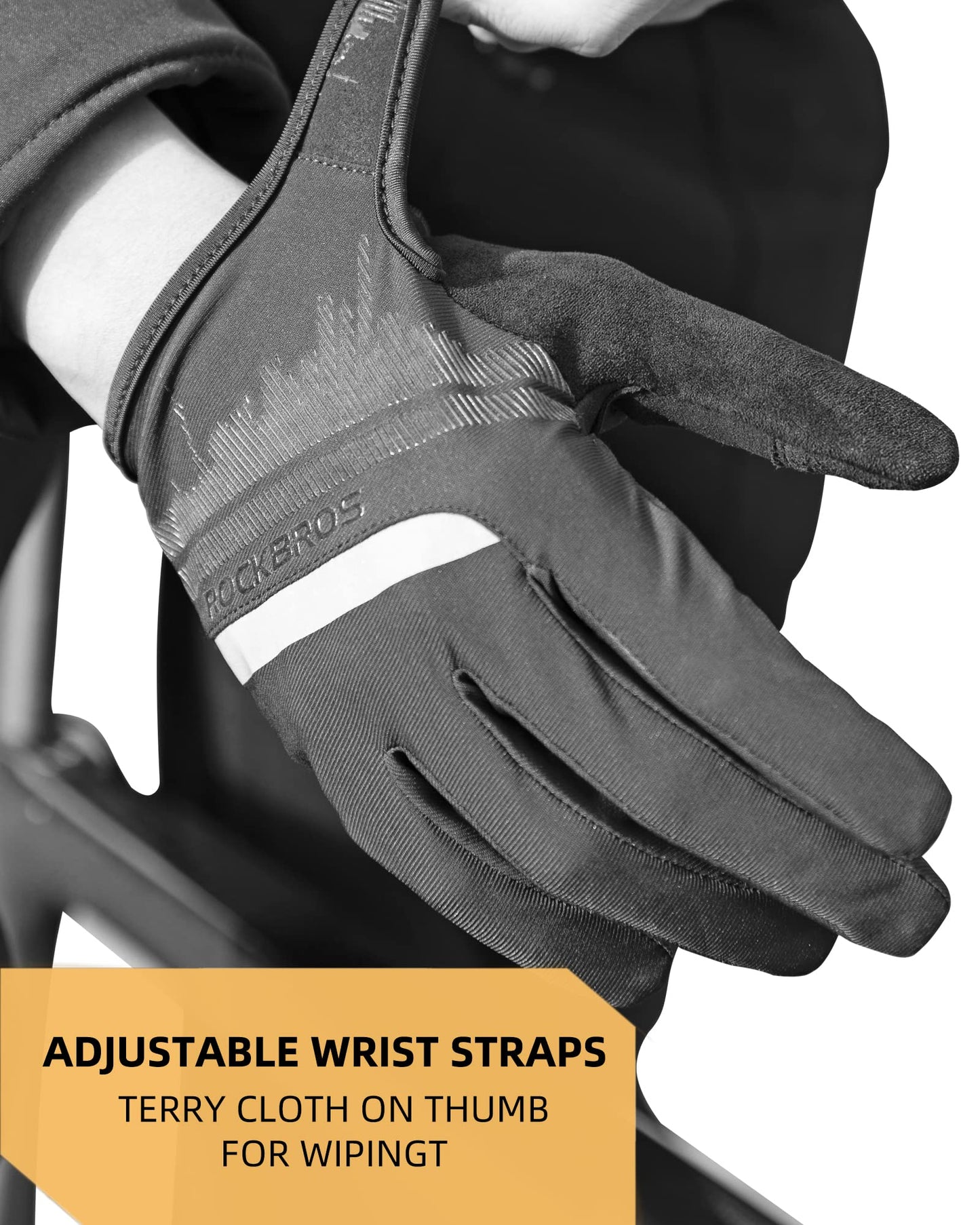 ROCKBROS Mountain Bike Gloves for Mens Cycling Glove Touch Screen Anti-Slip MTB Road Biking Gloves Breathable Full Finger Bicycle Gloves for Outdoor Sports