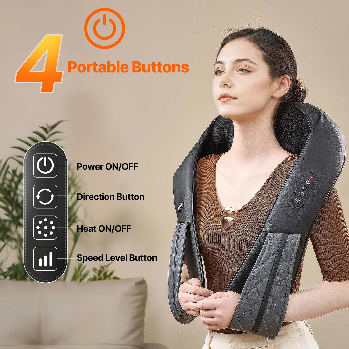 Elomol Cordless Neck Back Massager with Heat - Rechargeable Shiatsu Kneading Shoulder Shawl for Pain Relief Deep Tissue, Long-Lasting Portable Design for Mom Dad Men Women Her Him